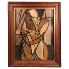 Quadro cubista francese della metà del secolo scorso Ritratto di donna