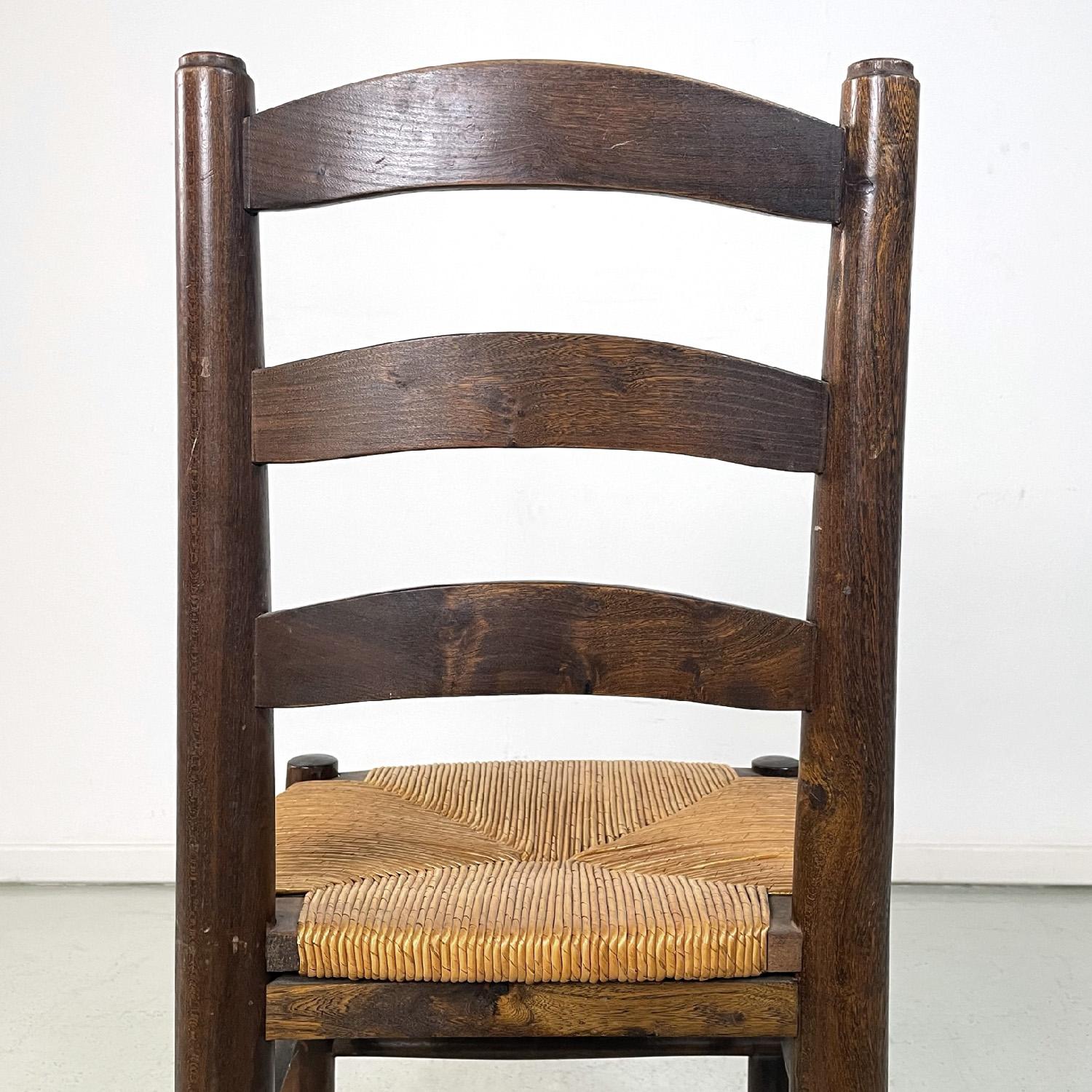 Chaises en bois foncé et paille par Georges Robert, 1950s en vente 4