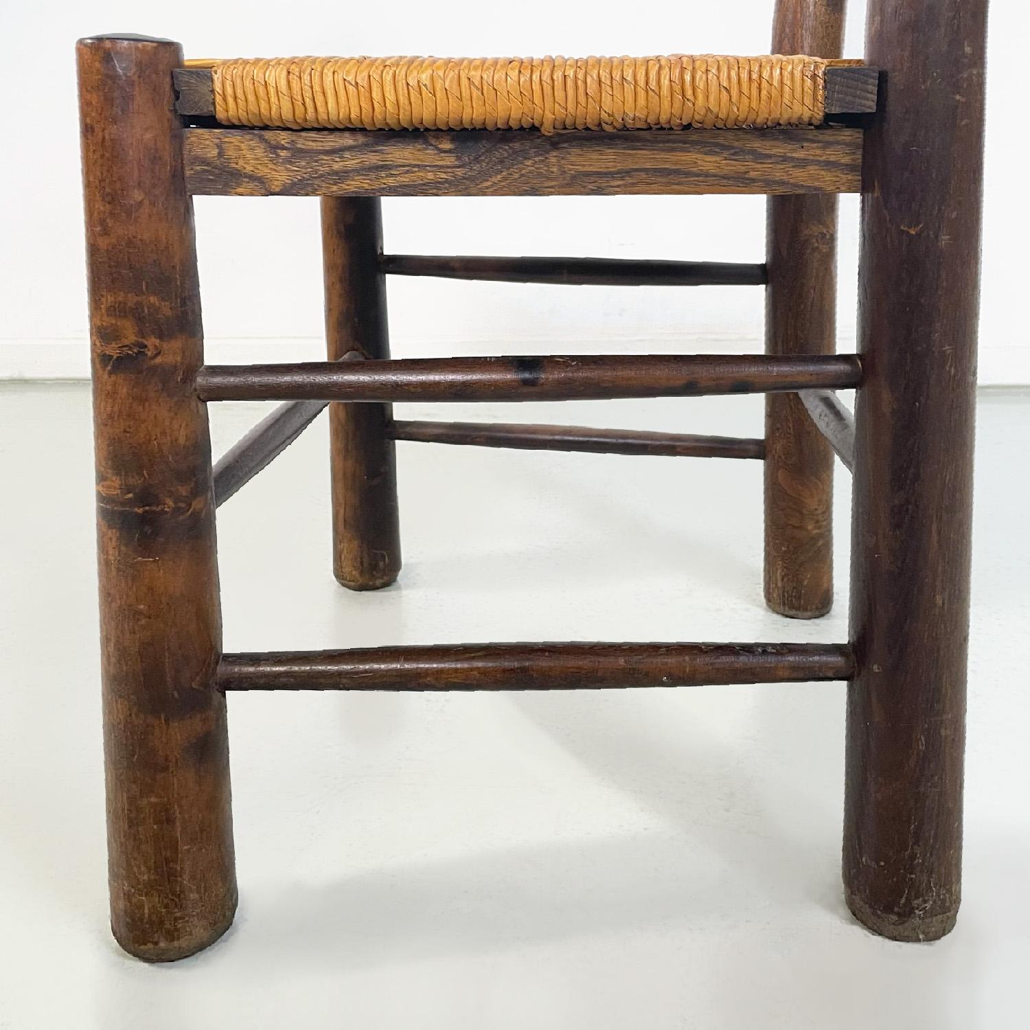 Chaises en bois foncé et paille par Georges Robert, 1950s en vente 5