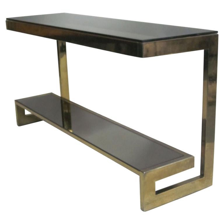 French Mid-Century Modern Double Level Brass Console / Sofa Table, Maison Jansen For Sale