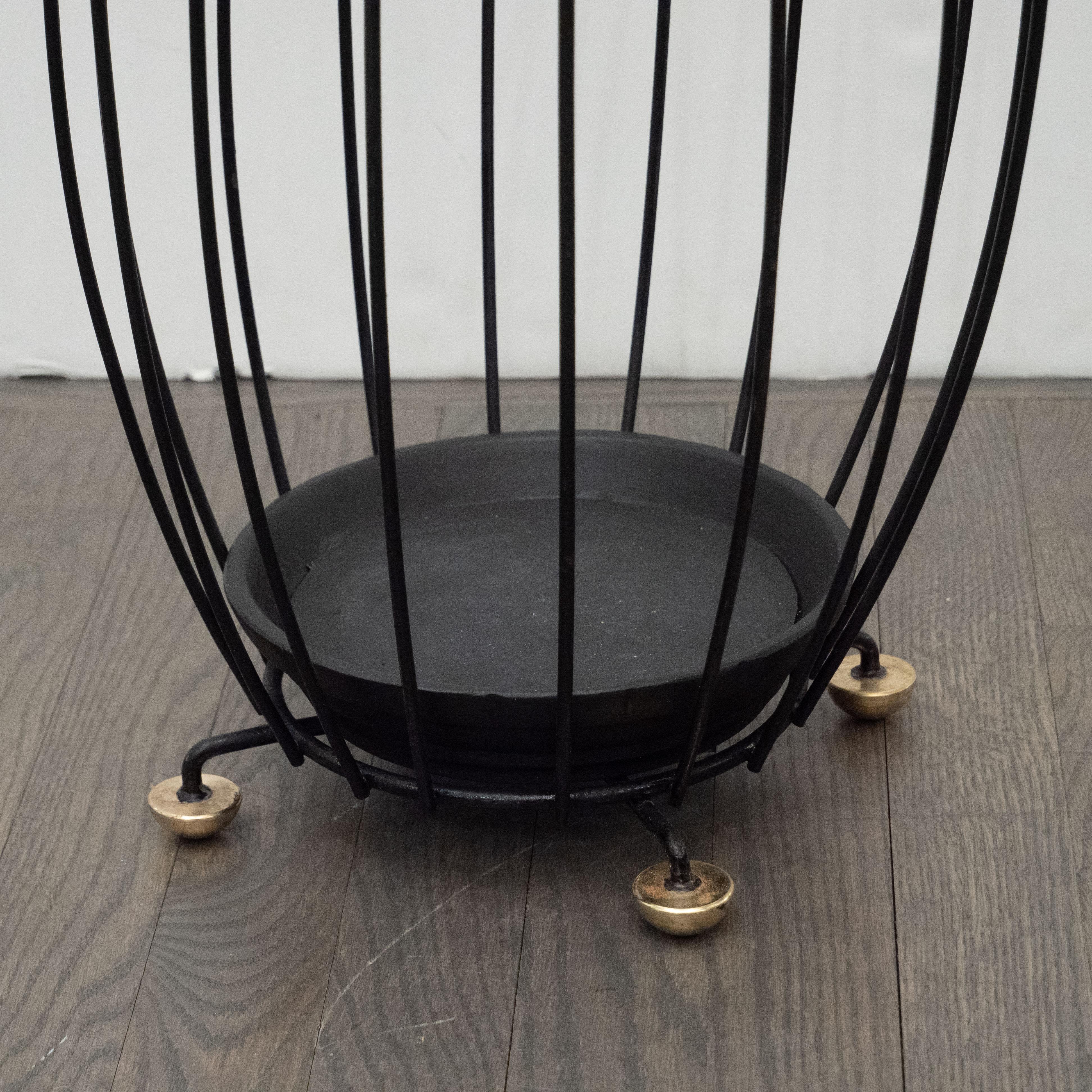 French Mid-Century Modern Enameled Iron Umbrella Holder with Circular Brass Feet In Excellent Condition In New York, NY
