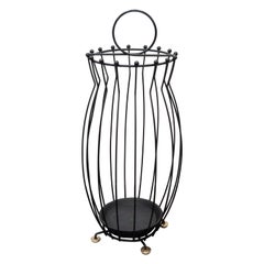 French Mid-Century Modern Enameled Iron Umbrella Holder with Circular Brass Feet