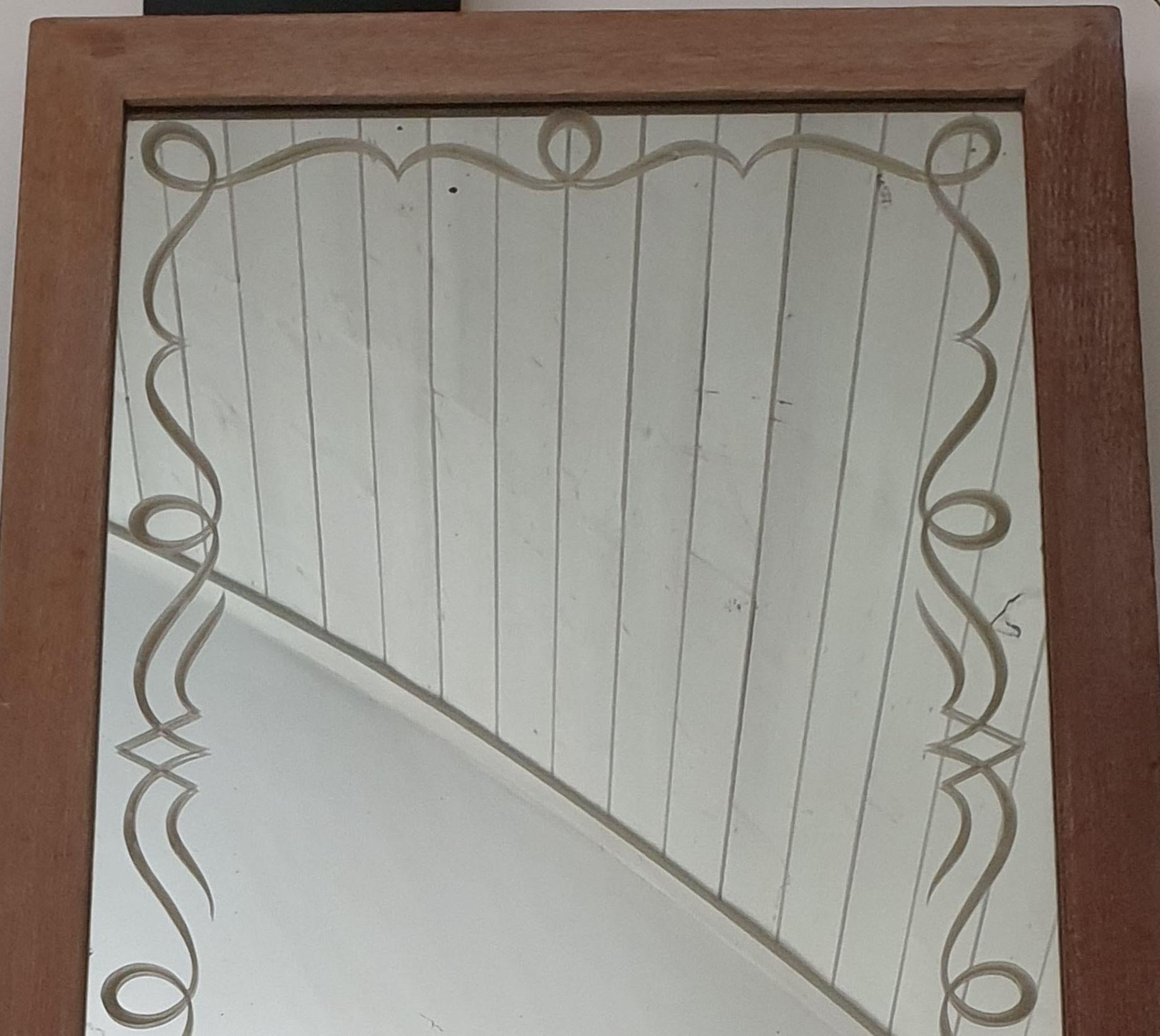Mid-20th Century French Mid-Century Modern Etched Glass Mirror