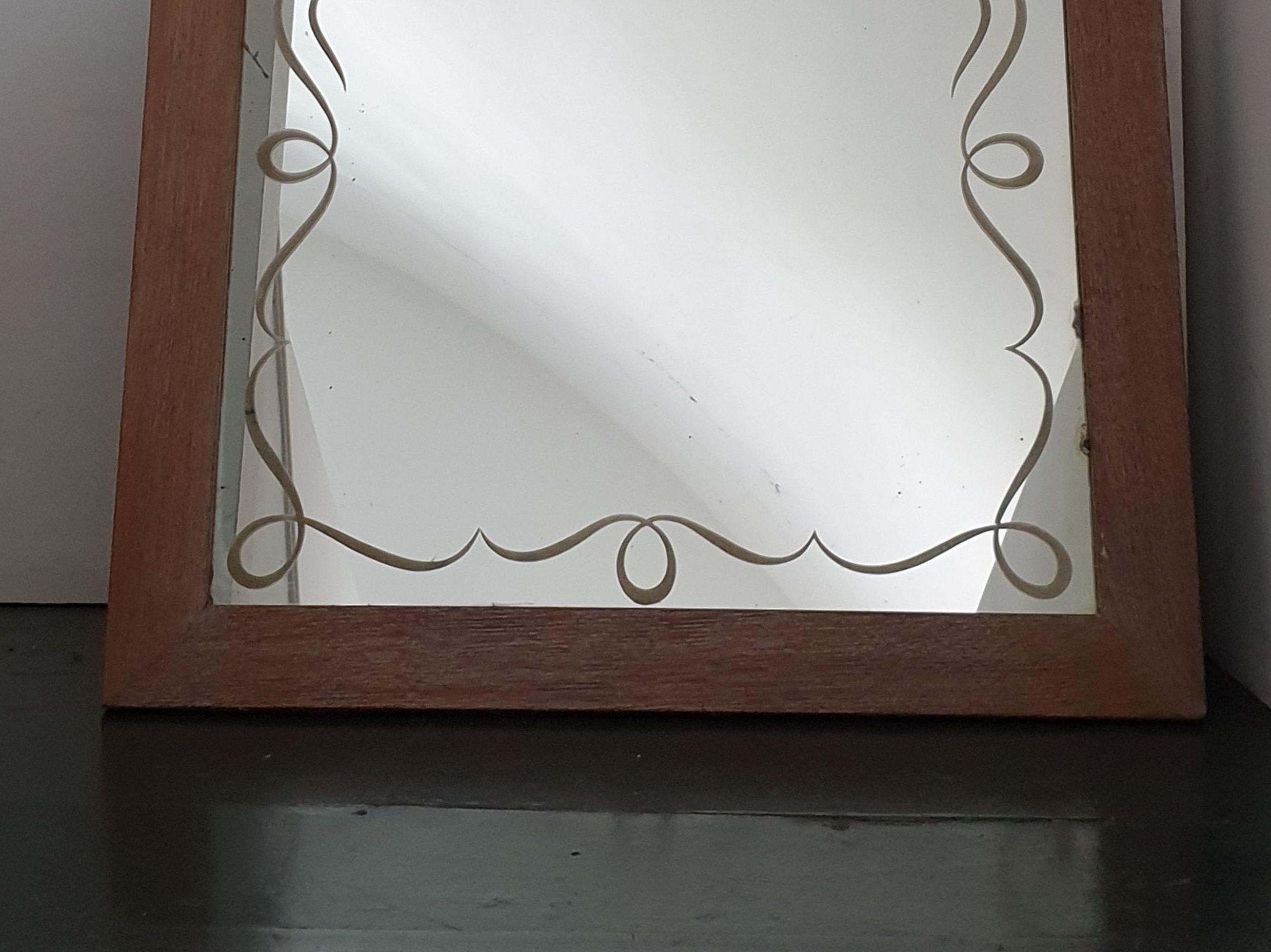French Mid-Century Modern Etched Glass Mirror 1