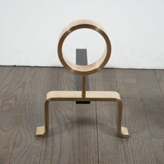 French Mid-Century Modern Geometric Brass Andirons, Manner of Jean Royère