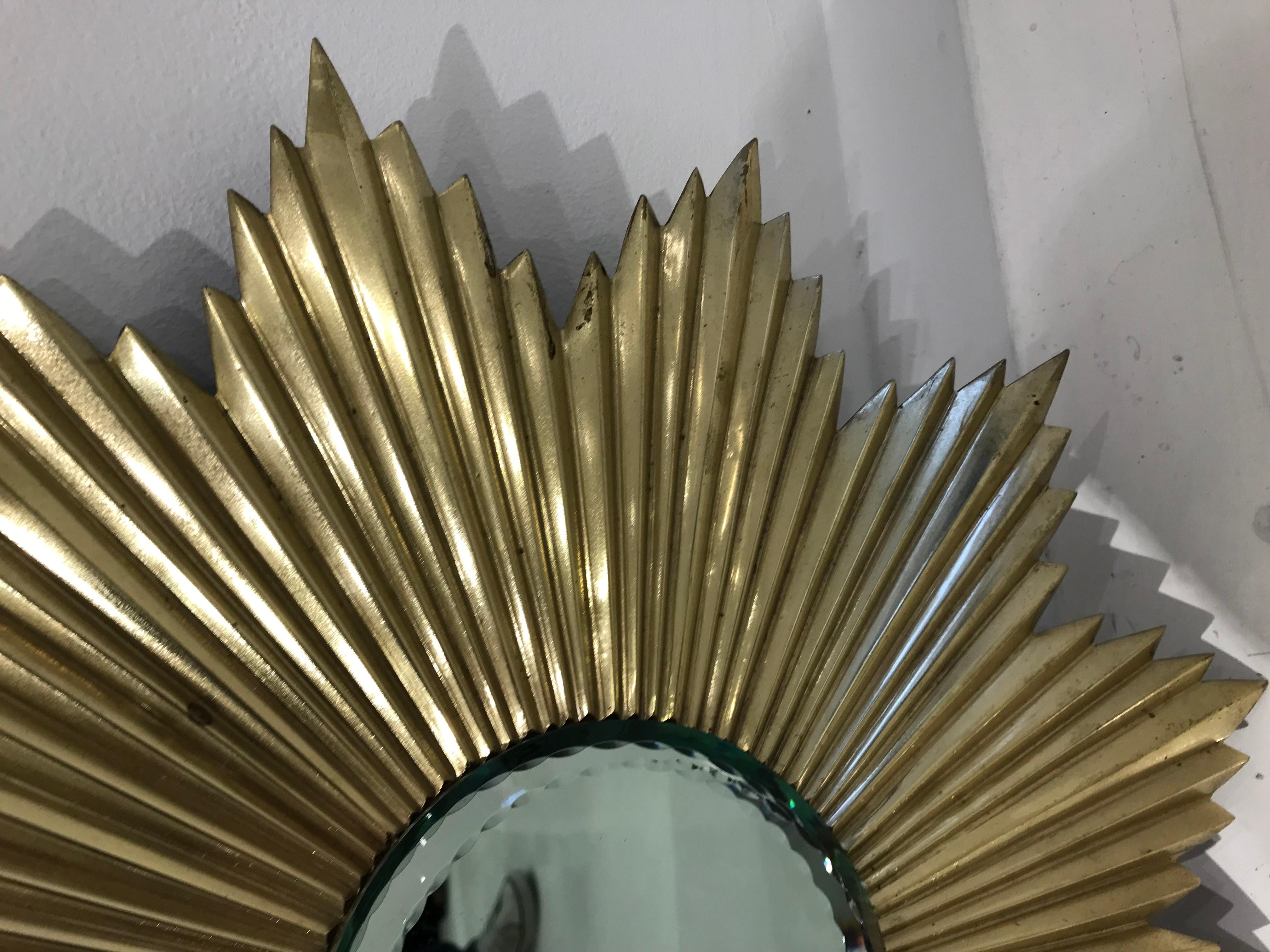 Mid-20th Century French Mid-Century Modern Gilt Bronze Sunburst Mirror