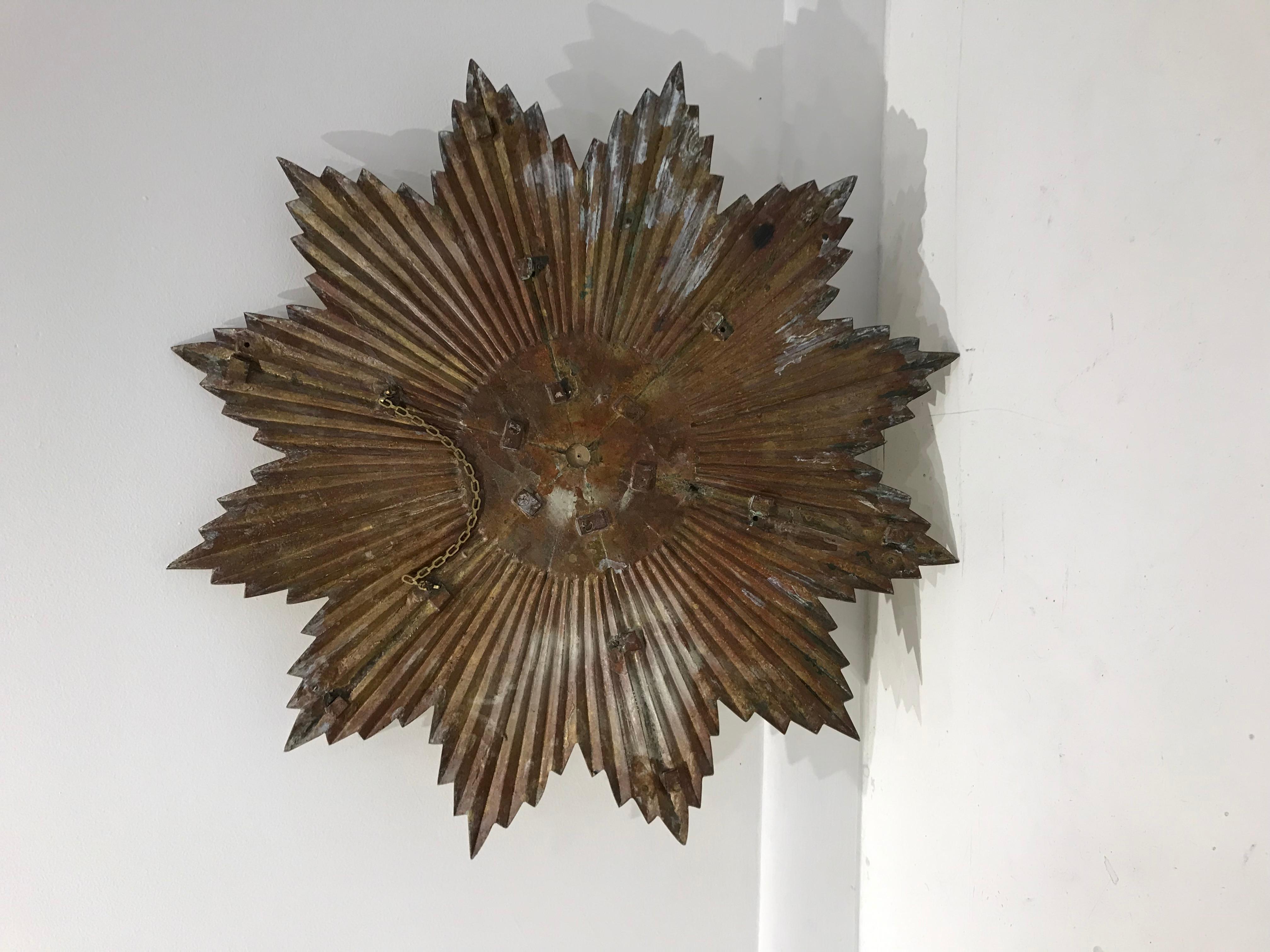 French Mid-Century Modern Gilt Bronze Sunburst Mirror 1