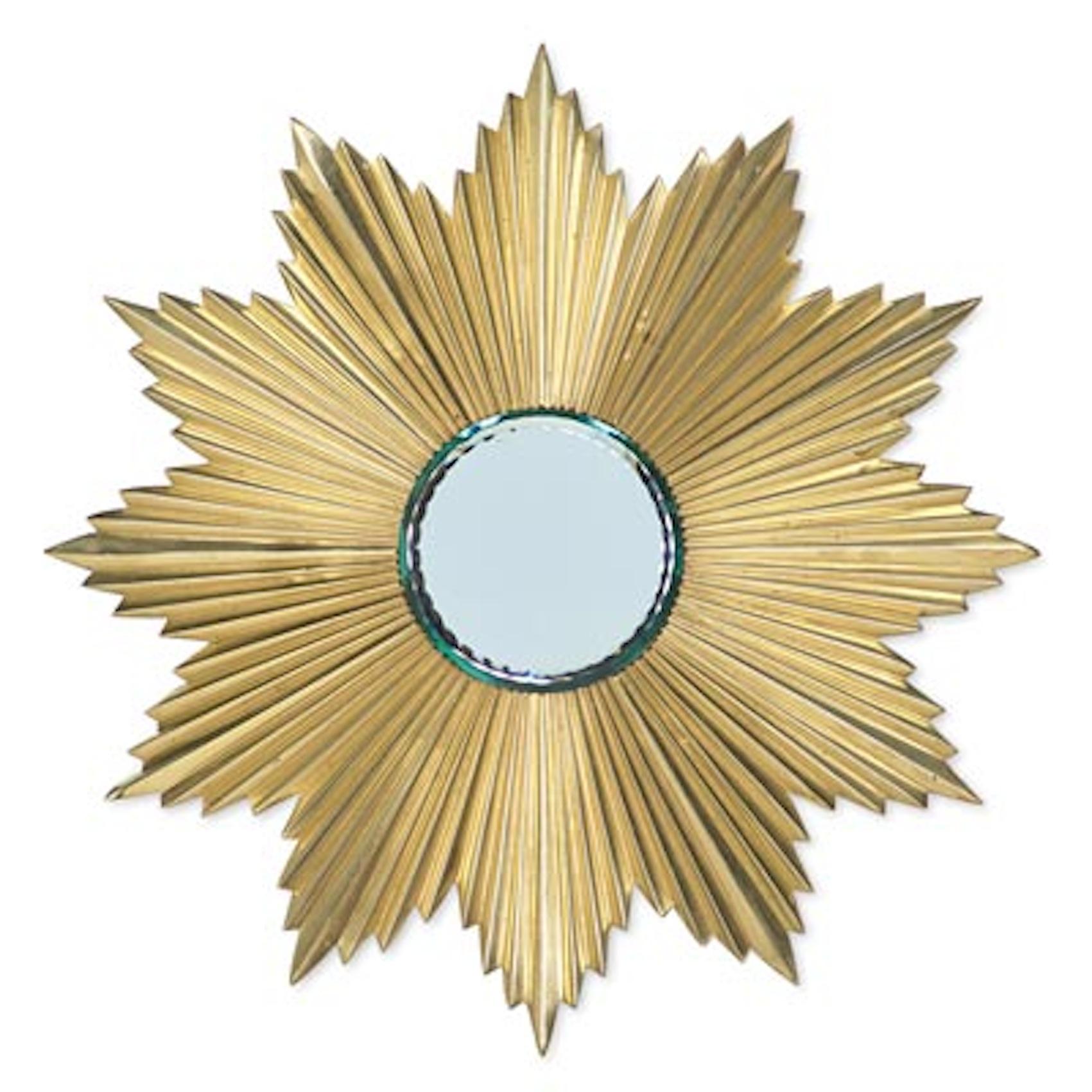 French Mid-Century Modern Gilt Bronze Sunburst Mirror 2