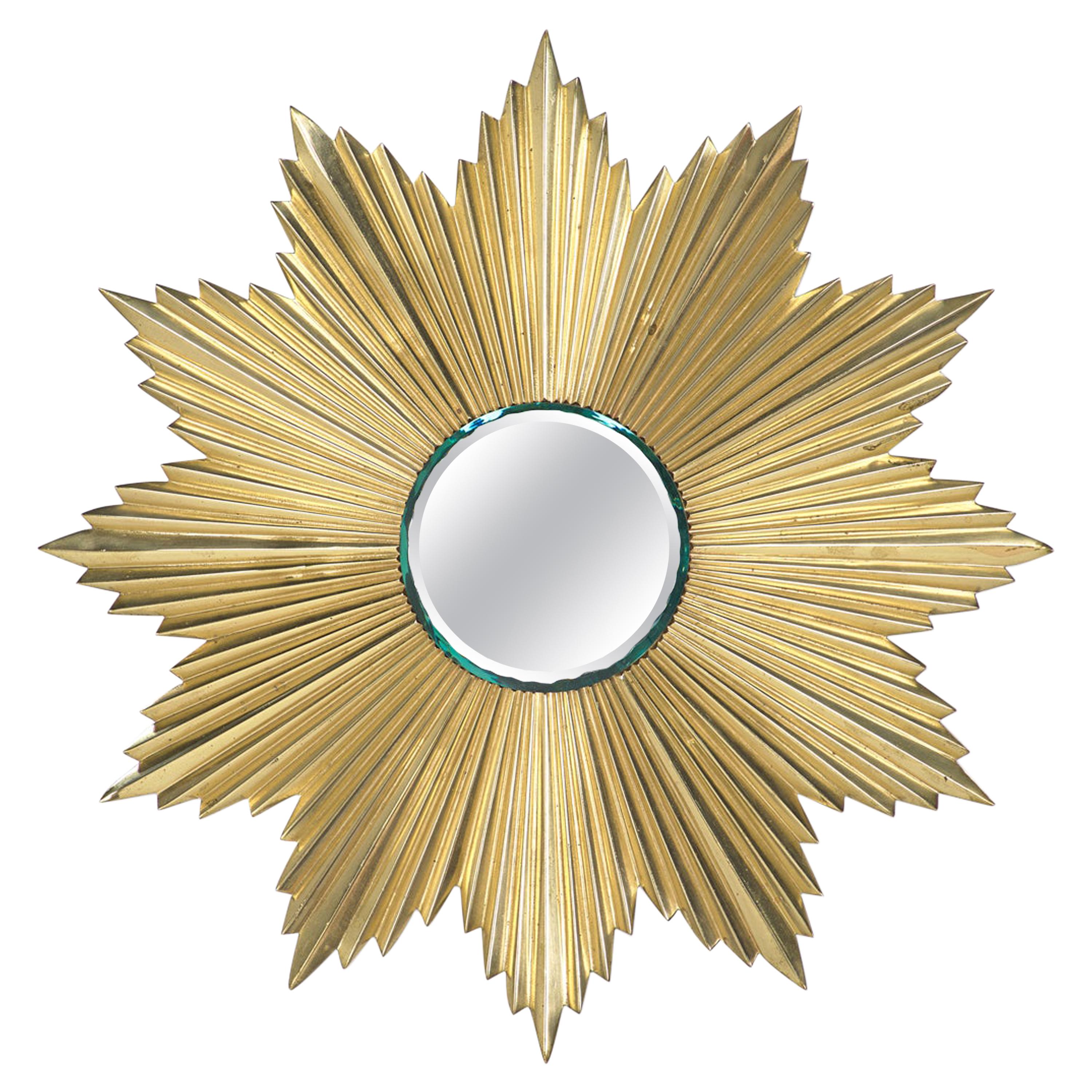 French Mid-Century Modern Gilt Bronze Sunburst Mirror