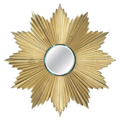 Miroir Sunburst en bronze doré de style français moderne du milieu du siècle dernier