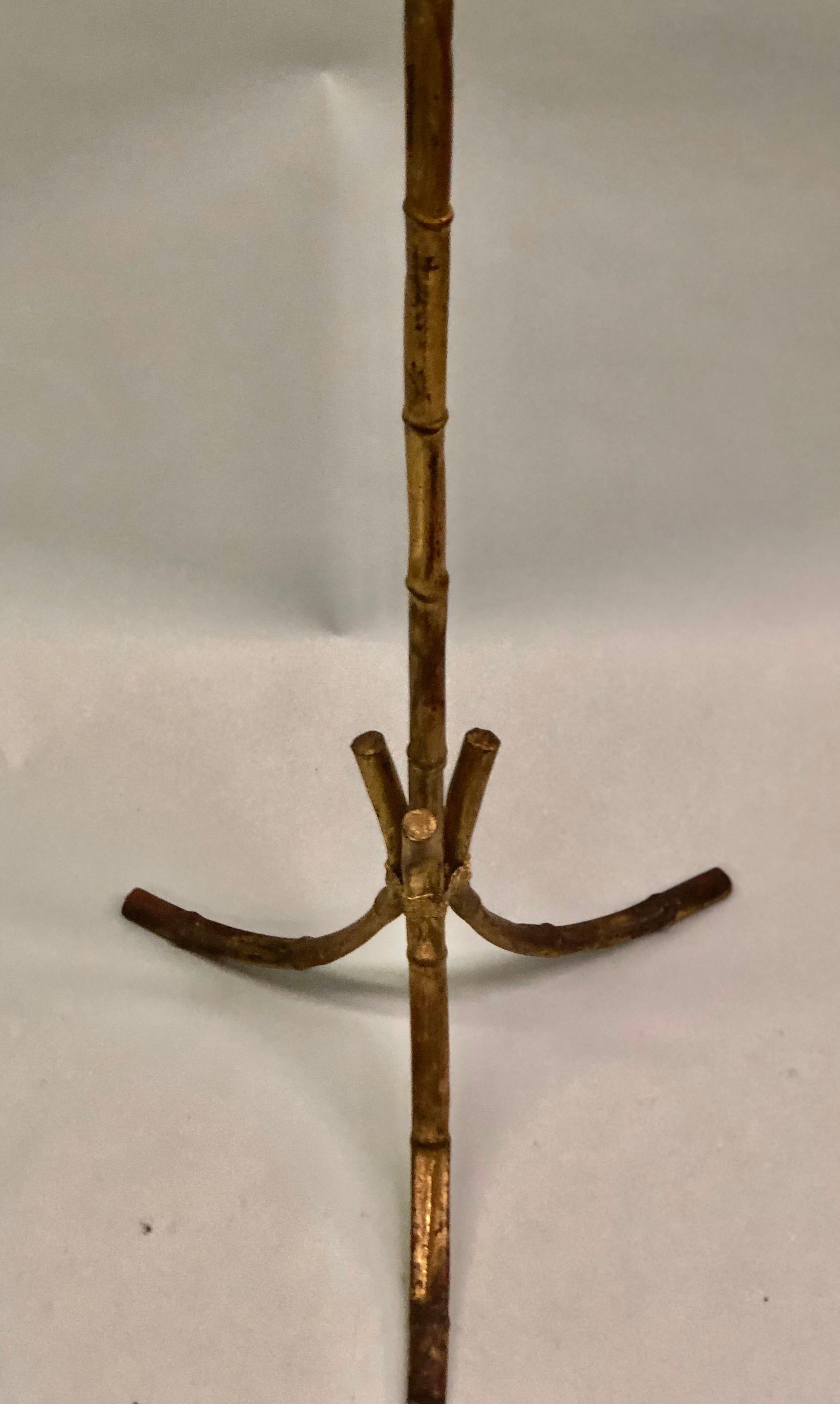 French Mid-Century Modern Gilt Iron Faux Bamboo Floor Lamp by Maison Baguès 1940 In Good Condition For Sale In New York, NY