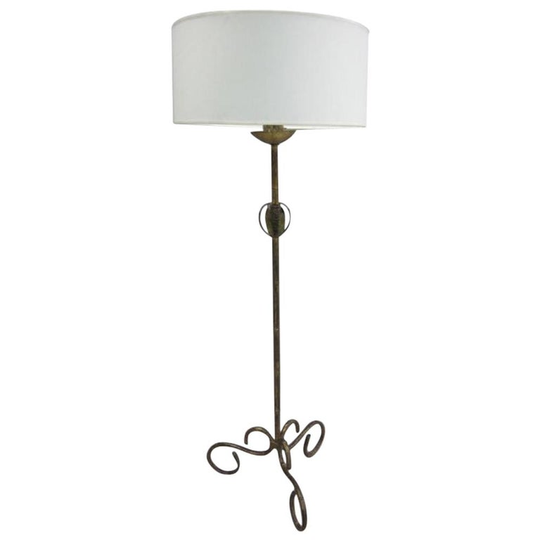French MidCentury Modern Gilt Iron Faux Bamboo Floor Lamp by Maison