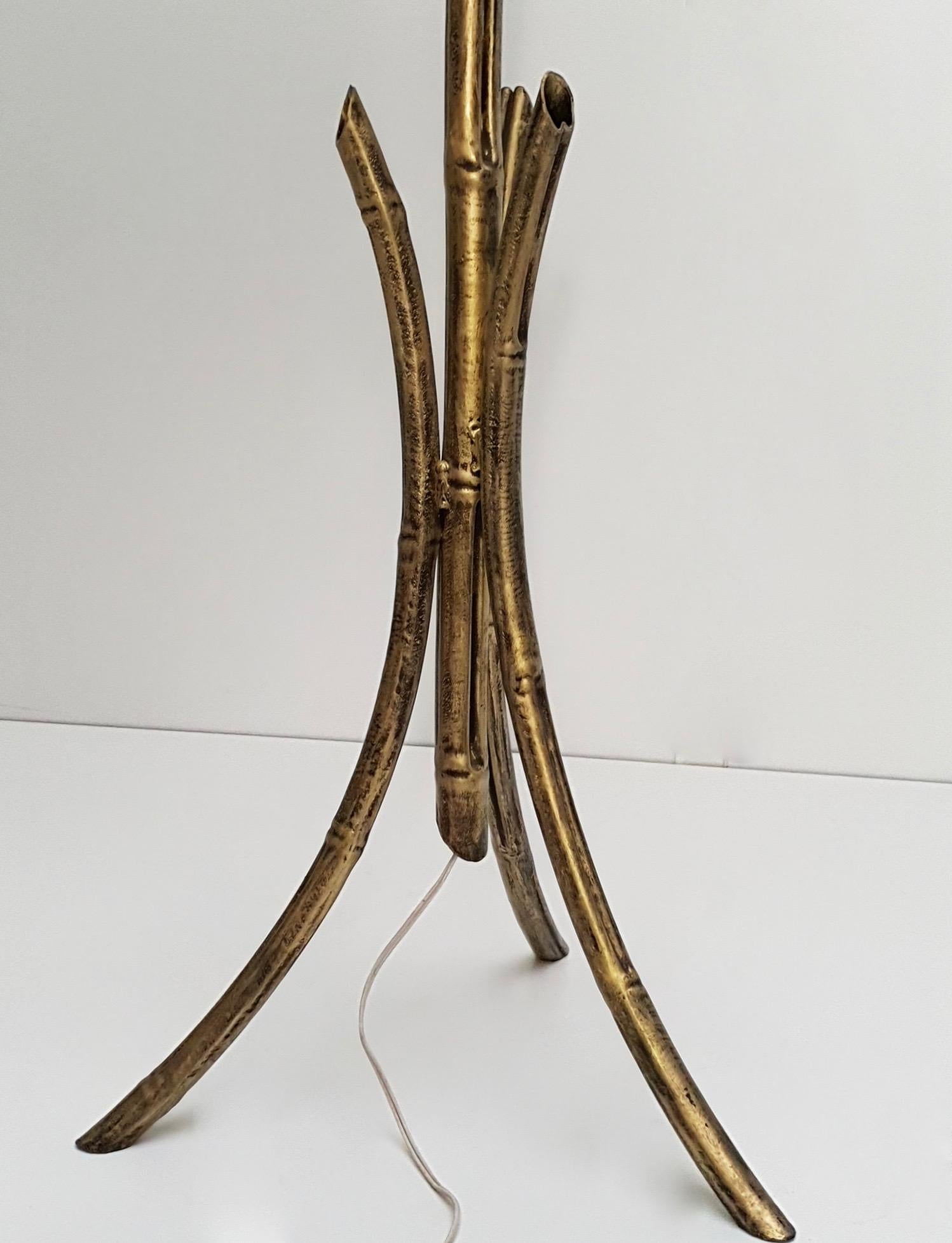 20th Century French Mid-Century Modern Gilt Iron Faux Bamboo Floor Lamp For Sale
