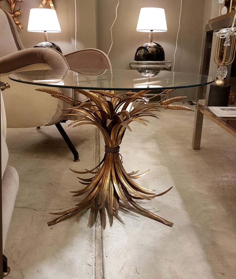 French Mid-Century Modern Gilt Wheat Leaf Coffee/Side ...