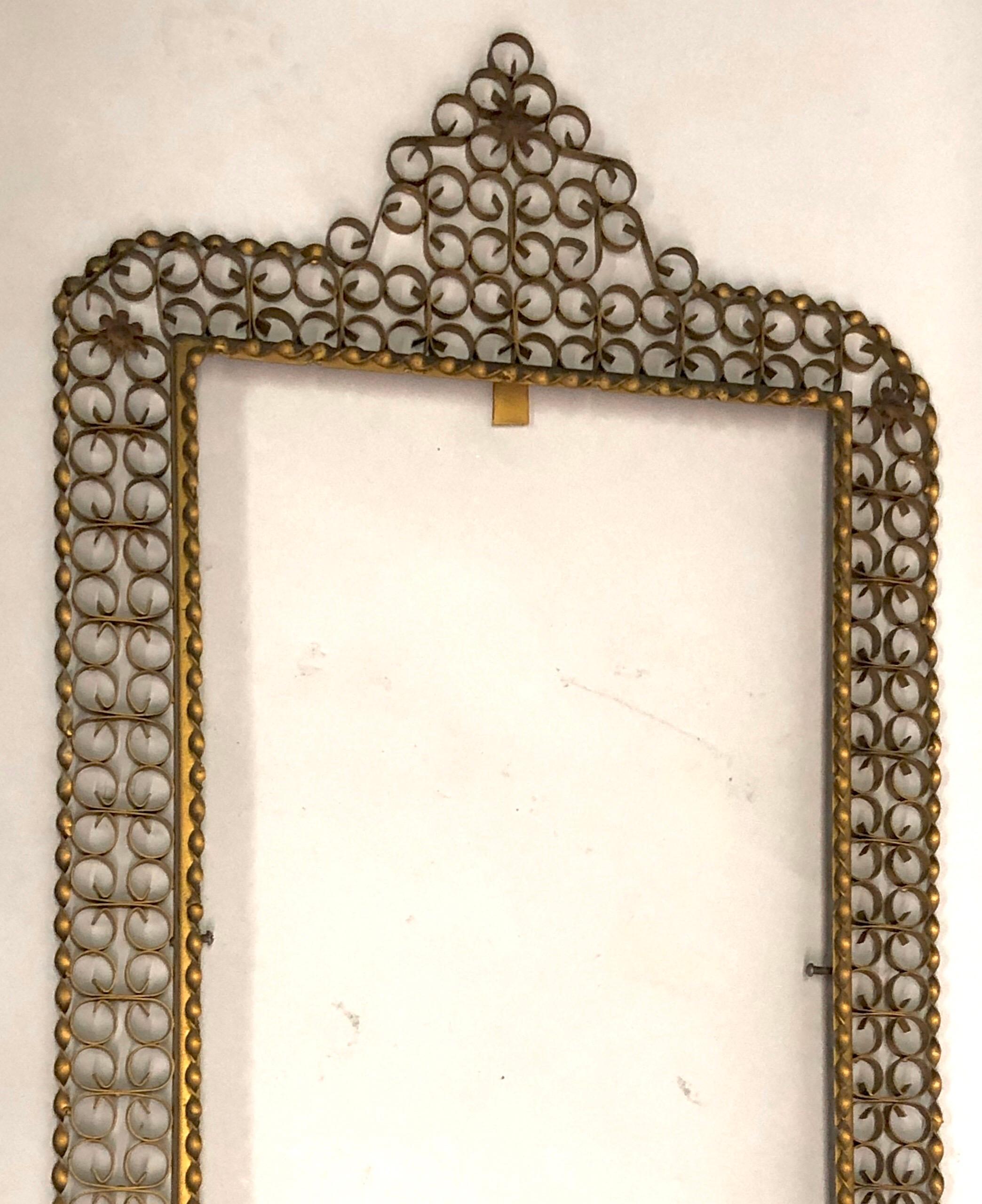 French Mid-Century Modern Gilt Wrought Iron Filagree Mirror by Maison Jansen In Good Condition In New York, NY