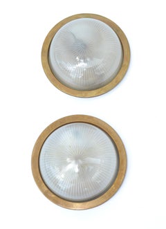 French Mid-Century Modern Glass Globe and Bronze Wall Sconces, Pair