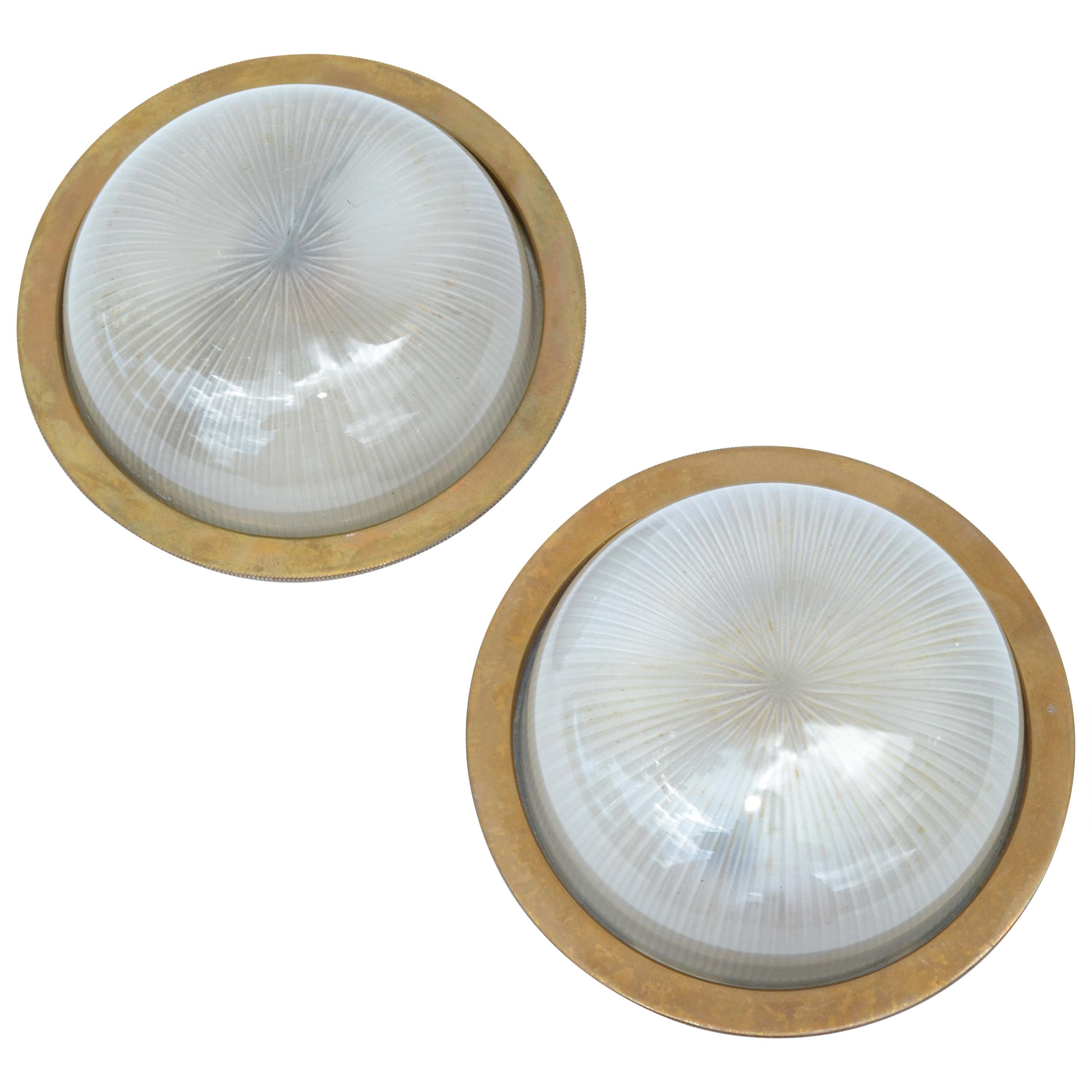 French MidCentury Modern Glass Globe and Bronze Wall Sconces, Pair at