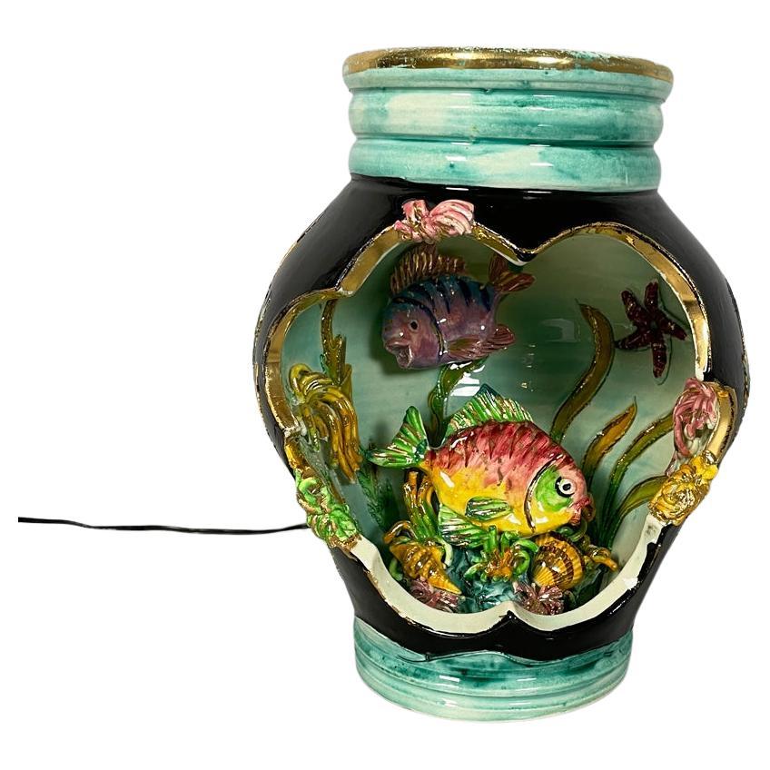 French mid-century modern glazed ceramic table lamp from Vallauris, 1950s