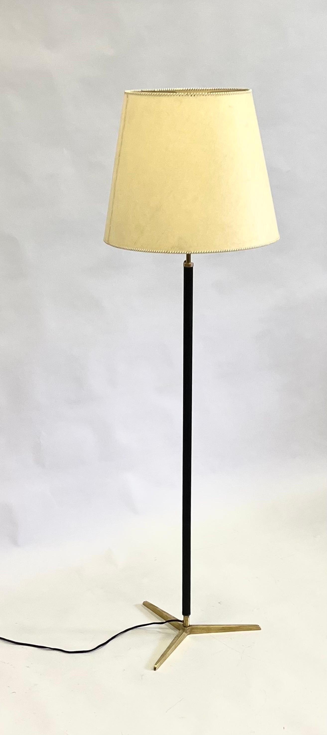 Hand-Knotted French Mid-Century Modern Hand Stitched Leather Floor Lamp Jacques Adnet For Sale