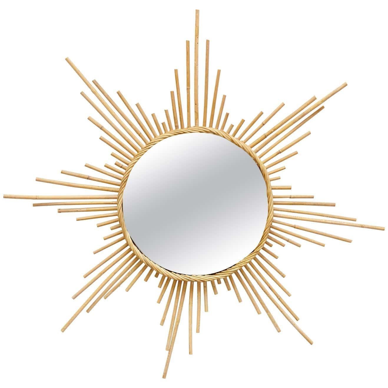 Miroir mural français en rotin, fabriqué à la main, de style mi-siècle moderne, vers 1960 en vente 2