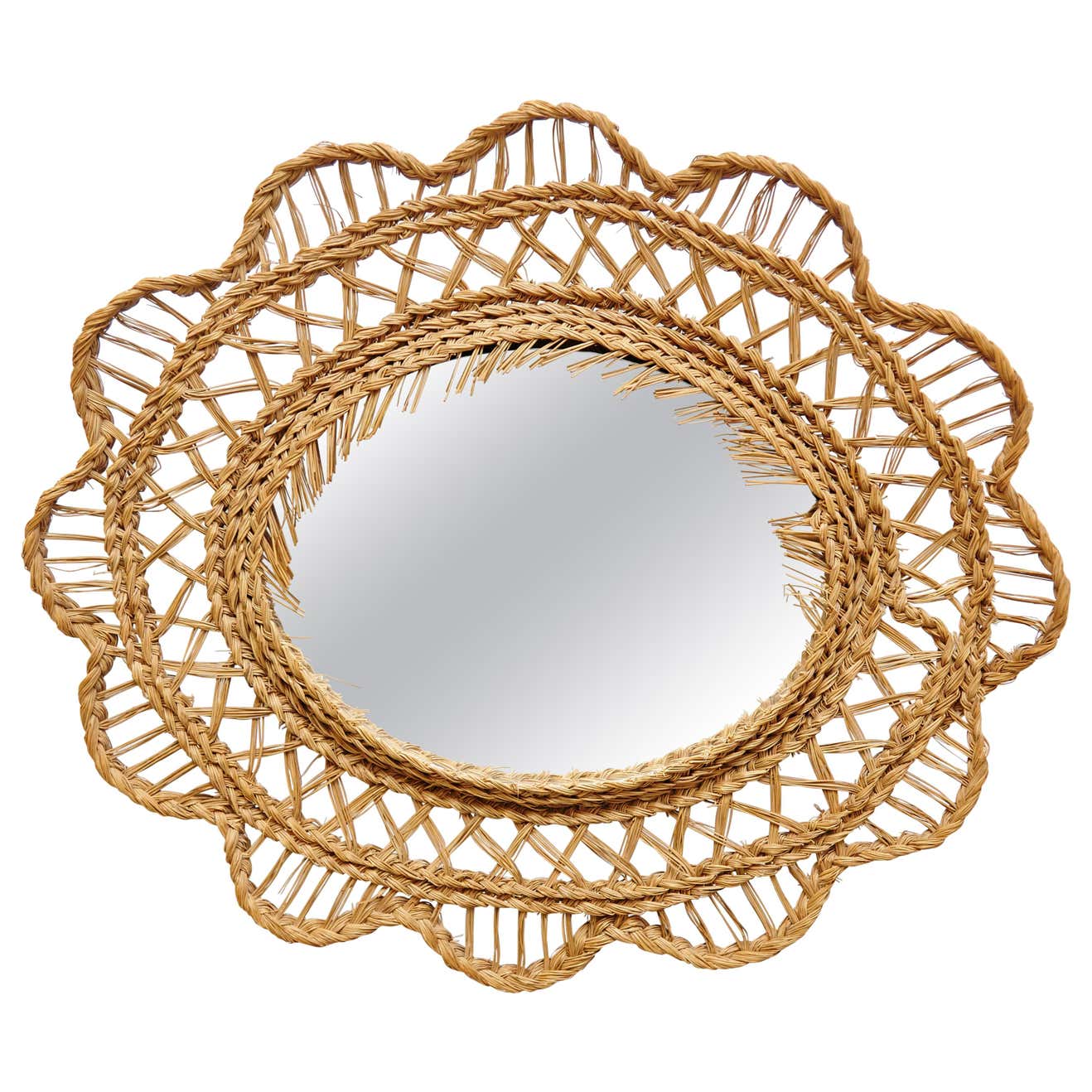 MidCentury Modern Woven Rattan Wall Mirror at 1stDibs