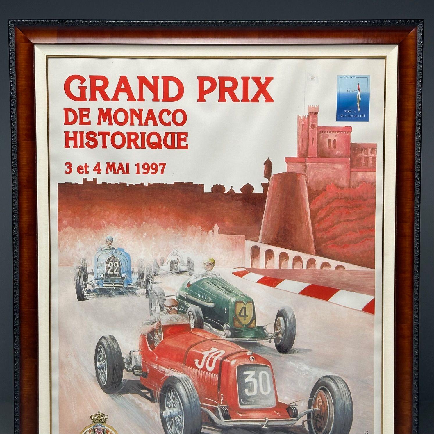 Póster francés de carreras, moderno de mediados de siglo, enmarcado, Gran Premio de Mónaco, 1997 en Bueno estado para la venta en Manhasset, NY