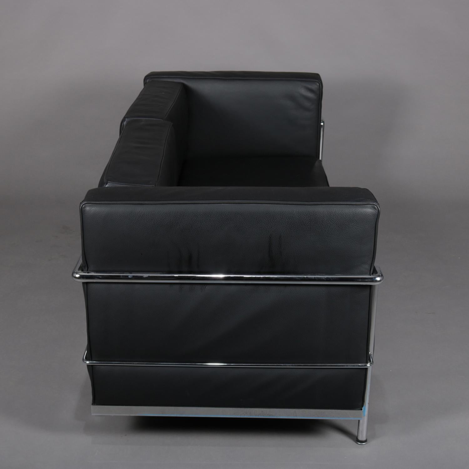 20th Century French Mid-Century Modern Leather & Chrome Cube Sofa by Le Corbusier