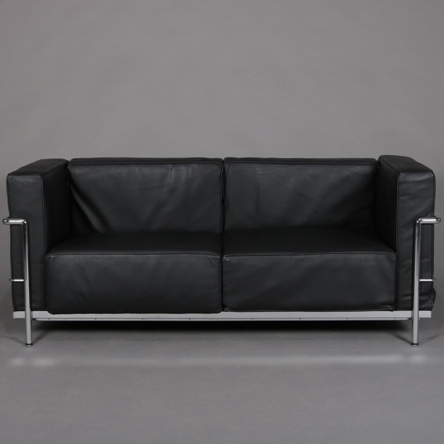 French Mid-Century Modern Leather & Chrome Cube Sofa by Le Corbusier 3