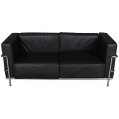 French Mid-Century Modern Leather & Chrome Cube Sofa by Le Corbusier