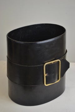 French Mid-Century Modern Leather Wastepaper Basket, 1950s