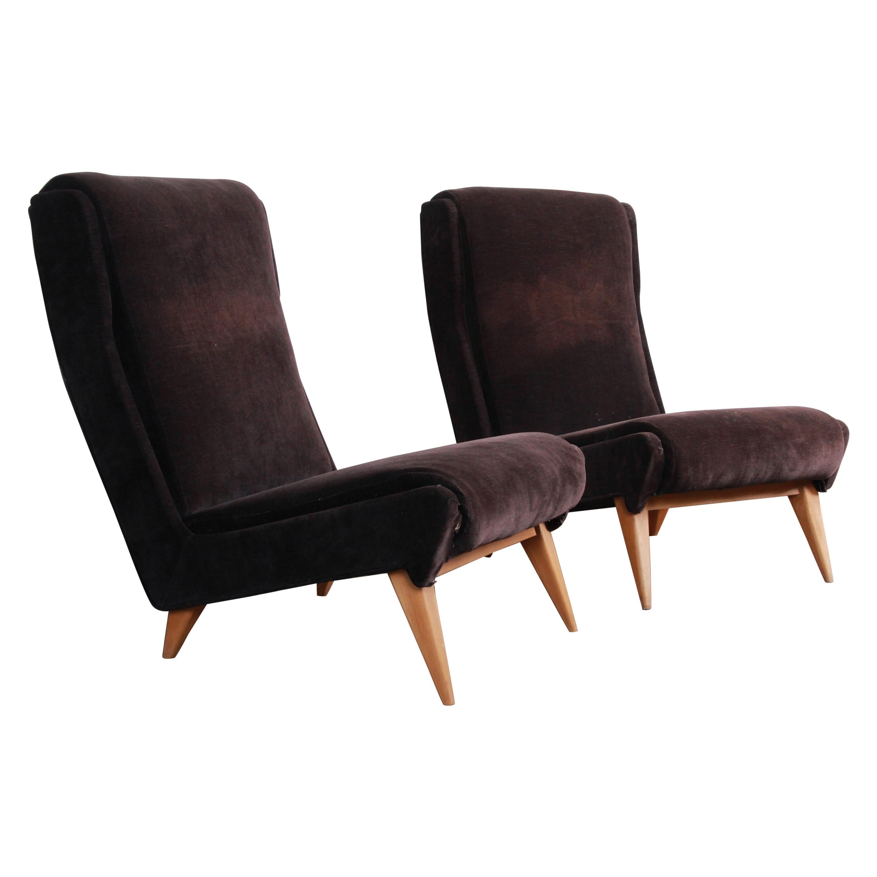 French Mid-Century Modern Low Lounge Chairs, 1950s