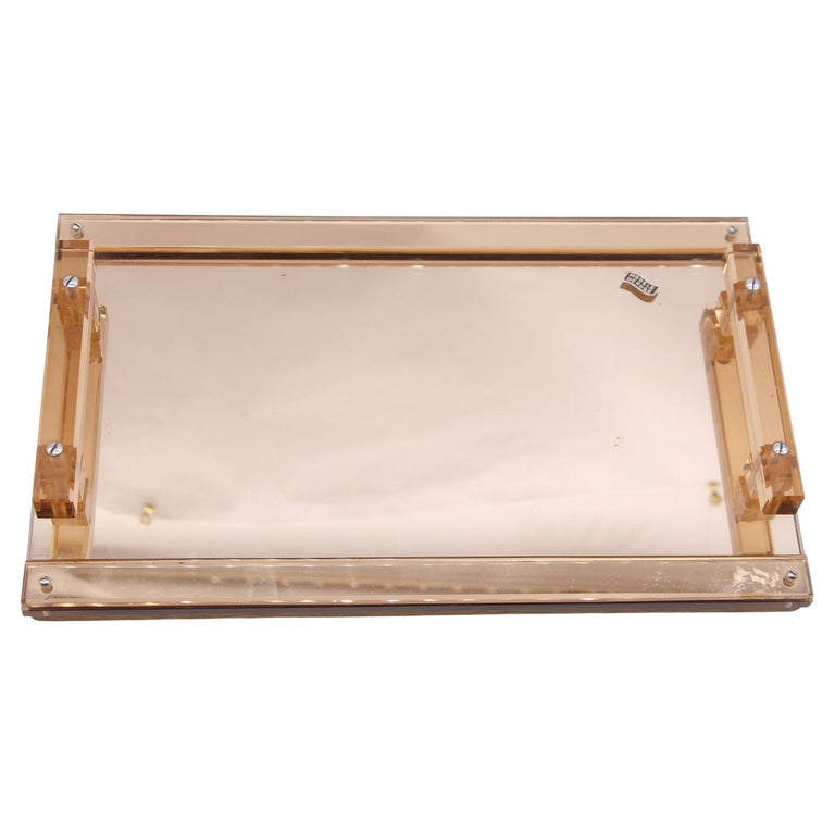 French MidCentury Modern Lucite Mirror Serving Tray For Sale at 1stDibs