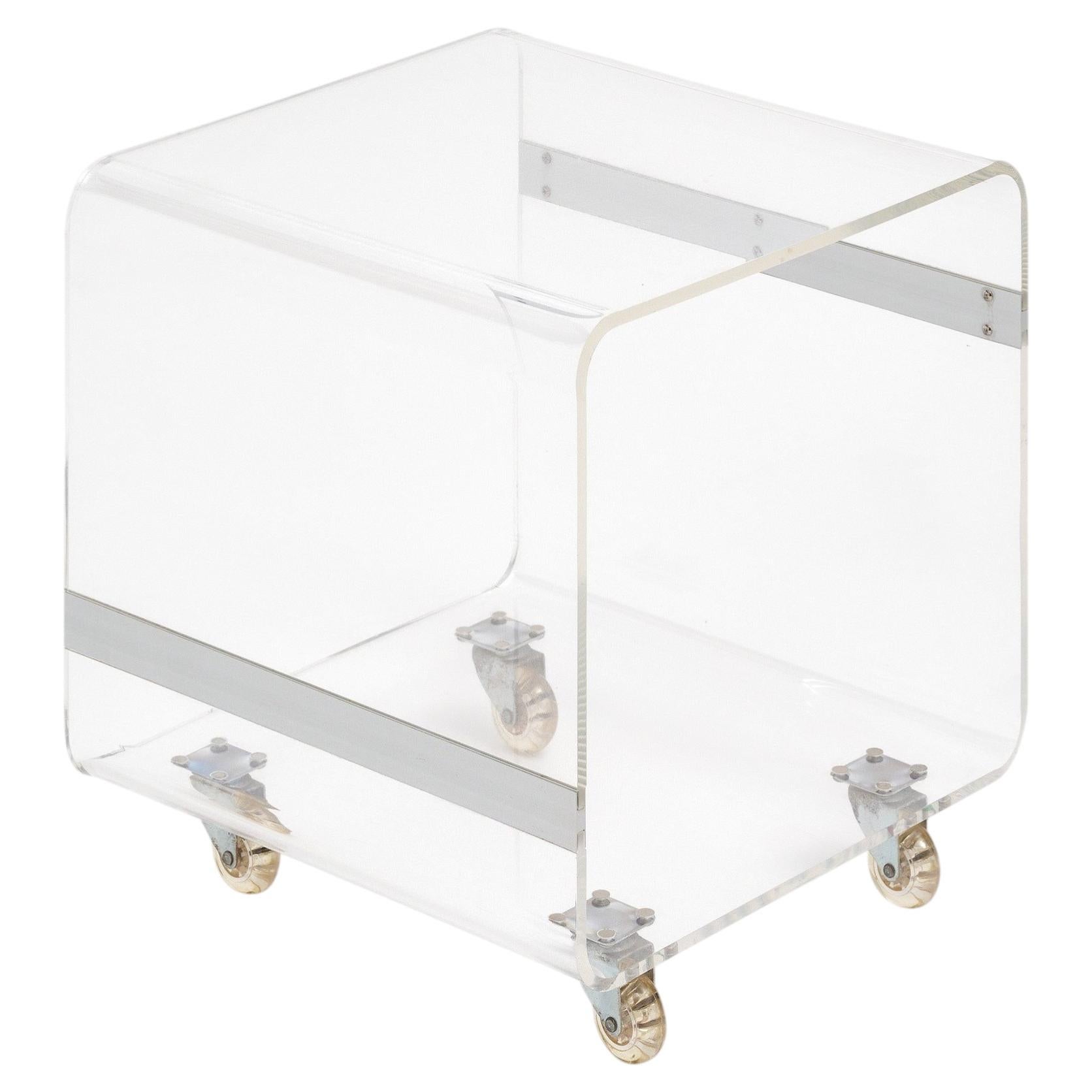 French Mid-Century Modern Lucite Side Table with Casters, Vintage 1970