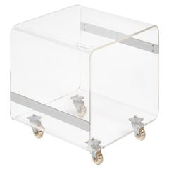 French Mid-Century Modern Lucite Side Table with Casters, Vintage 1970