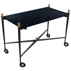 French Mid-Century Modern Mahogany veneered Ebonized Trolley, Mid-20th Century