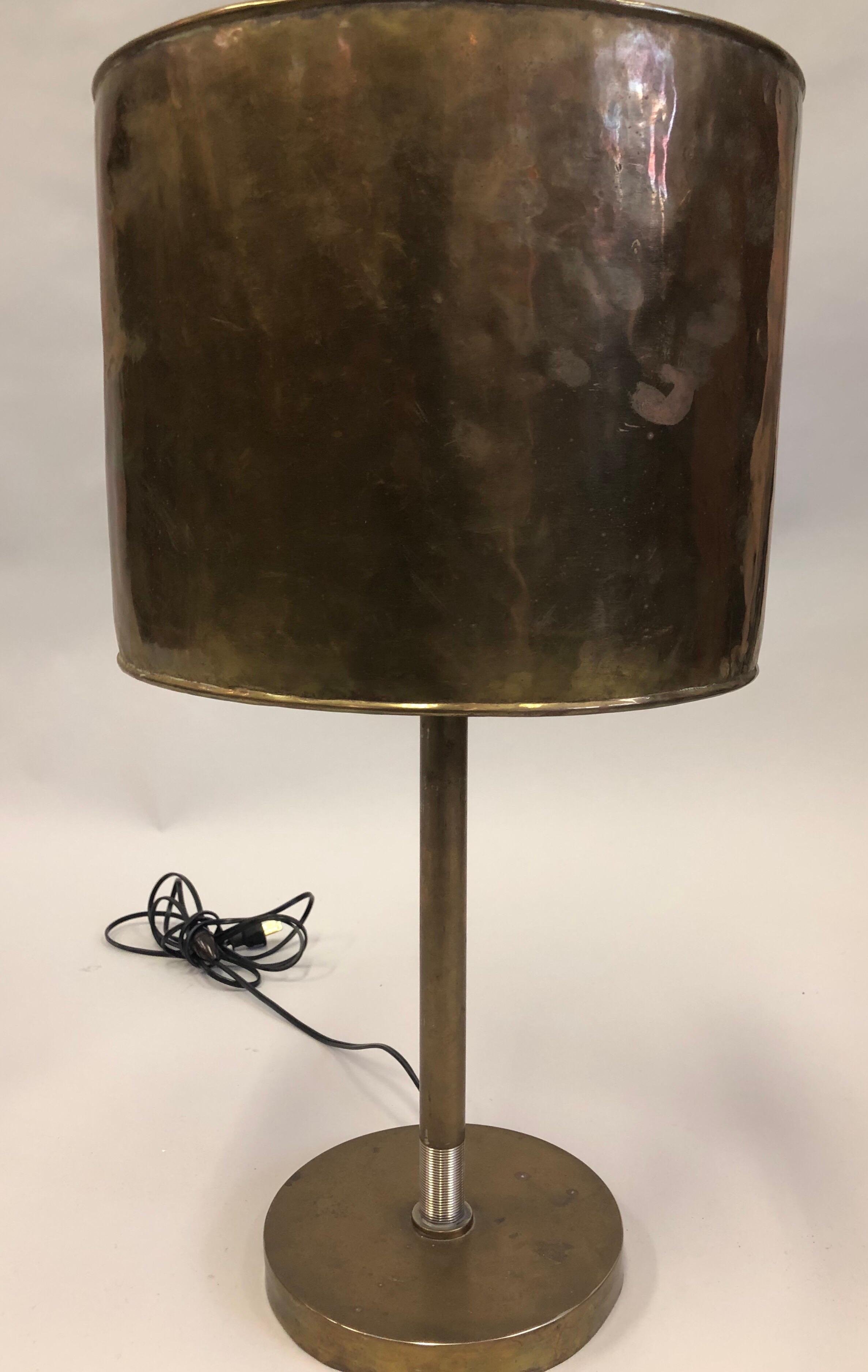 Mid-Century Modern French Mid-Century Hand Made Marine Industrial Brass Table Lamp with Brass Shade For Sale