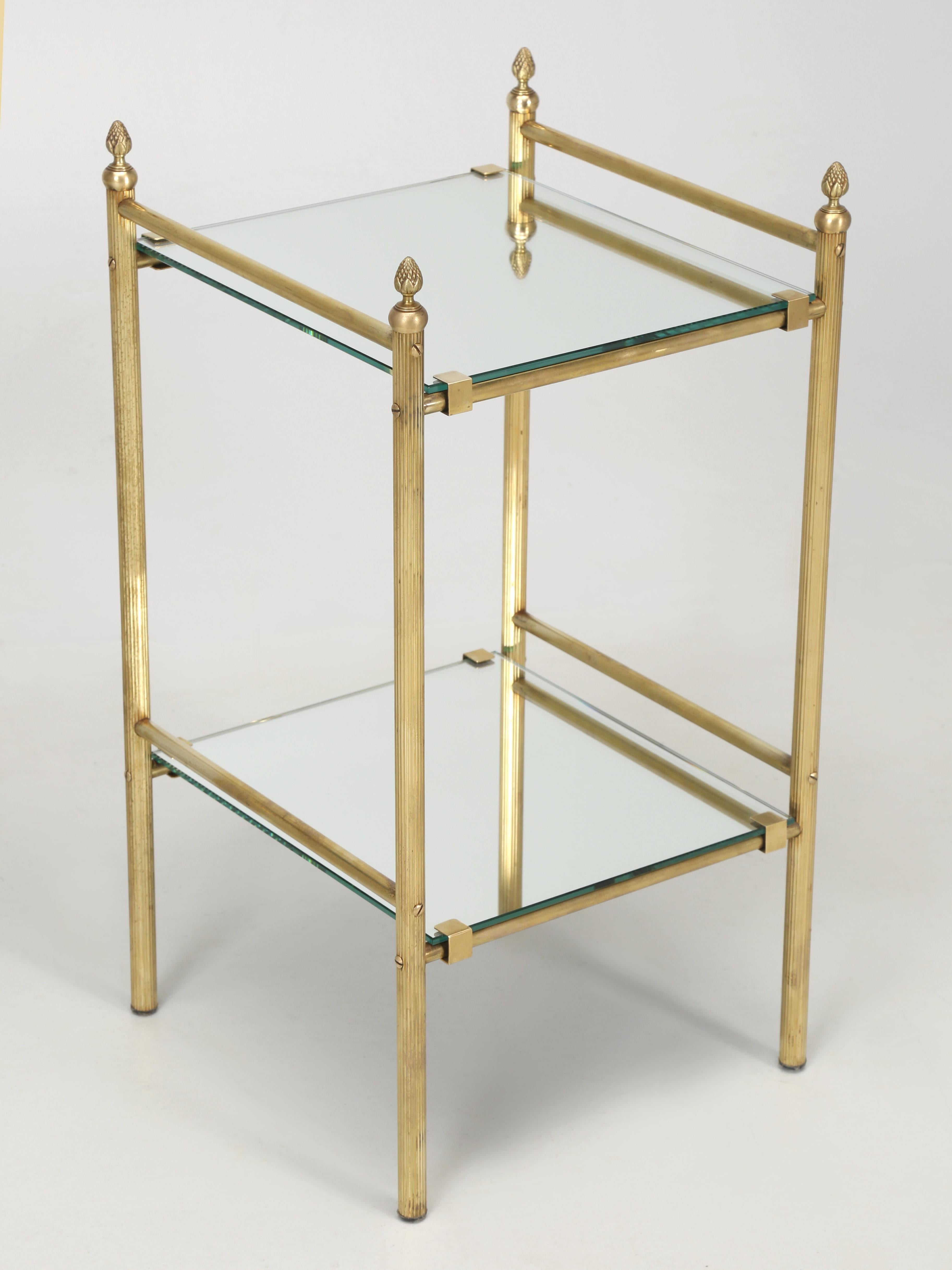 Mid-20th Century French Mid-Century Modern Matched Pair of Brass and Mirror End Tables C1960's 