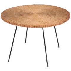 French Mid-Century Modern Matégot Style Coffee Table with Wicker Top, 1950s