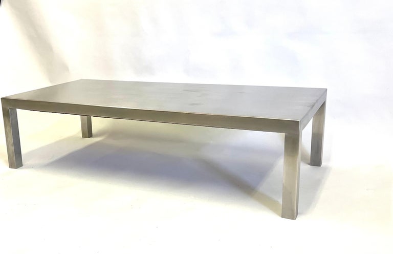 Polished French Mid-Century Modern Matte Stainless Steel Coffee Table, Maria Pergay, 1971 For Sale
