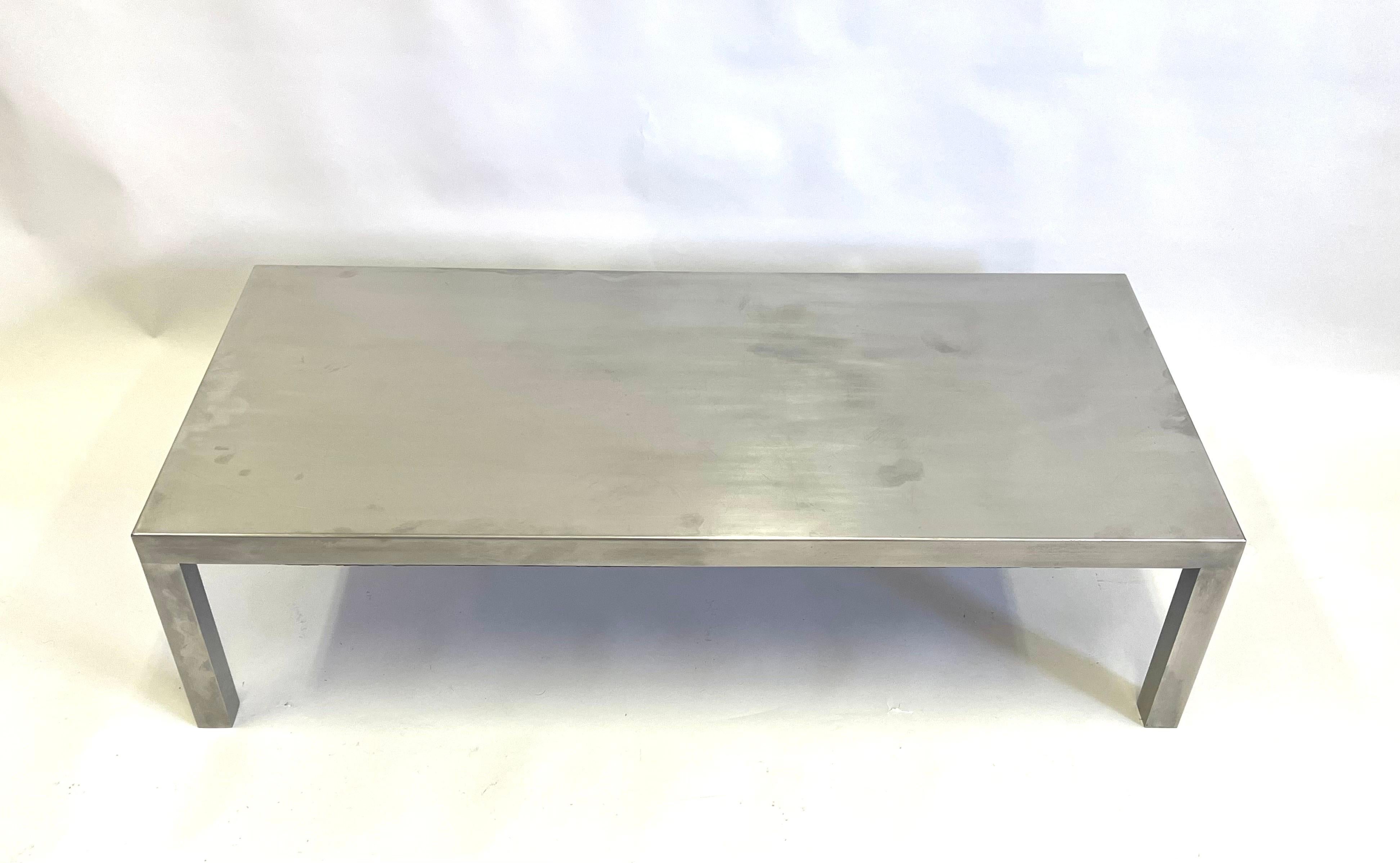 Polished French Mid-Century Modern Matte Stainless Steel Coffee Table, Maria Pergay, 1971 For Sale