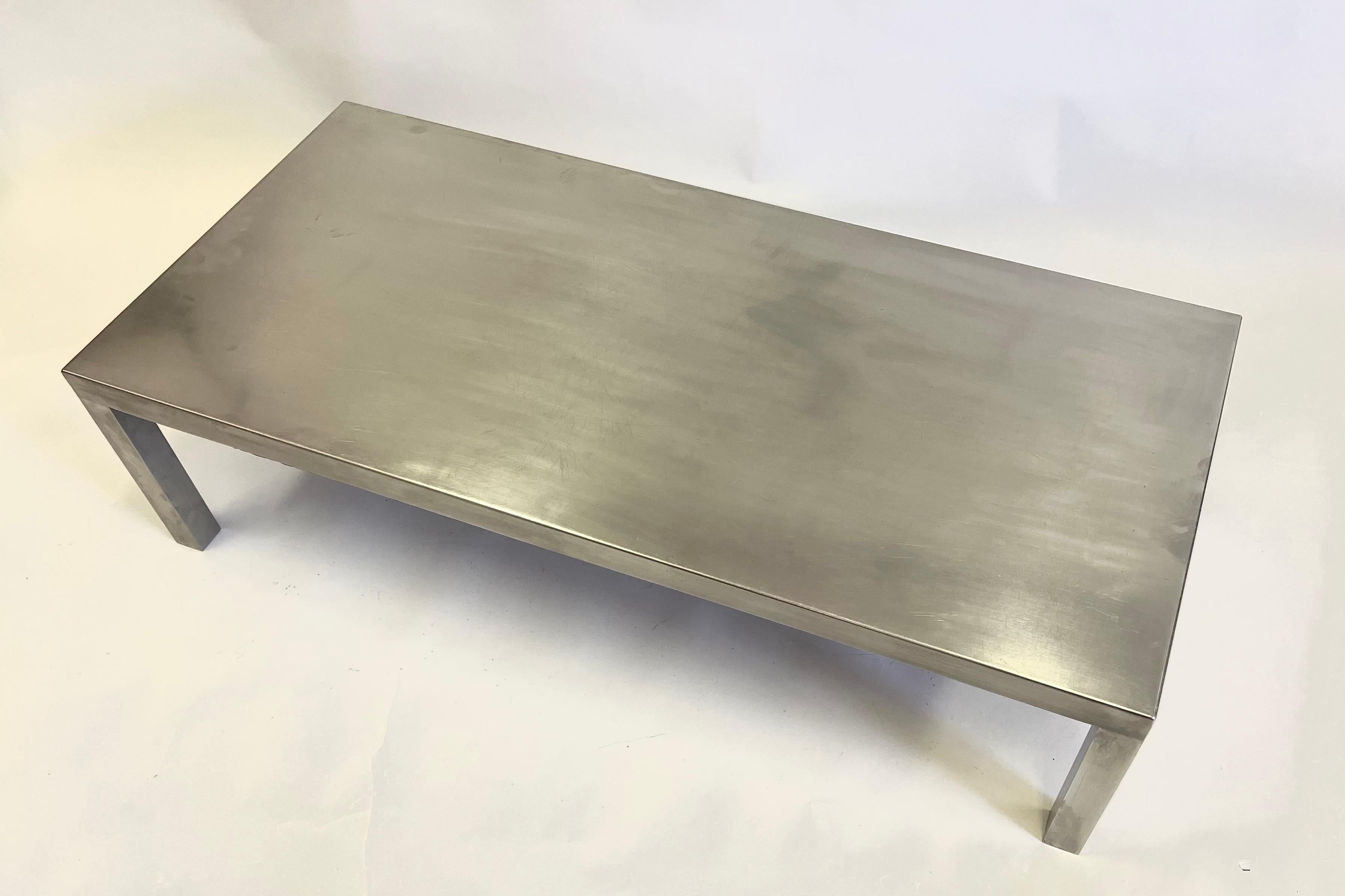 French Mid-Century Modern Matte Stainless Steel Coffee Table, Maria Pergay, 1971 In Good Condition For Sale In New York, NY