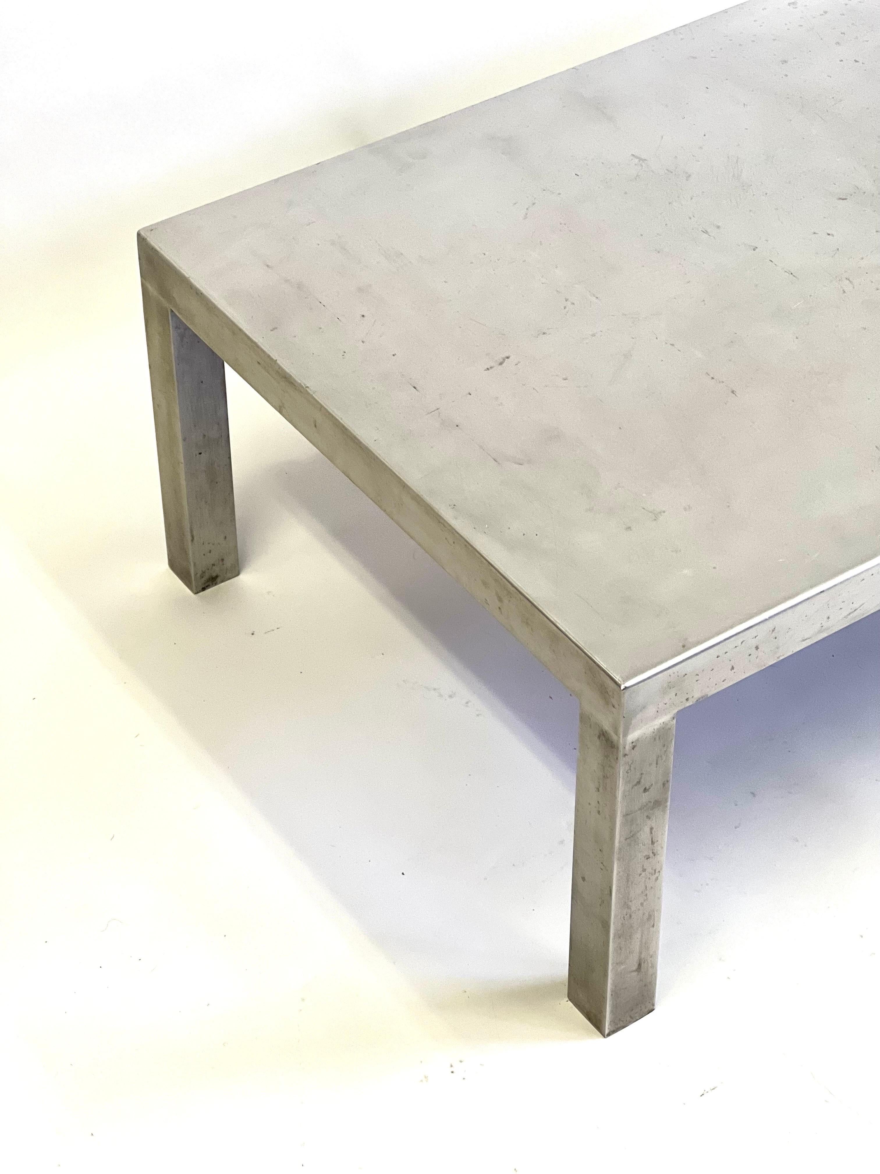 French Mid-Century Modern Matte Stainless Steel Coffee Table, Maria Pergay, 1971 For Sale 1