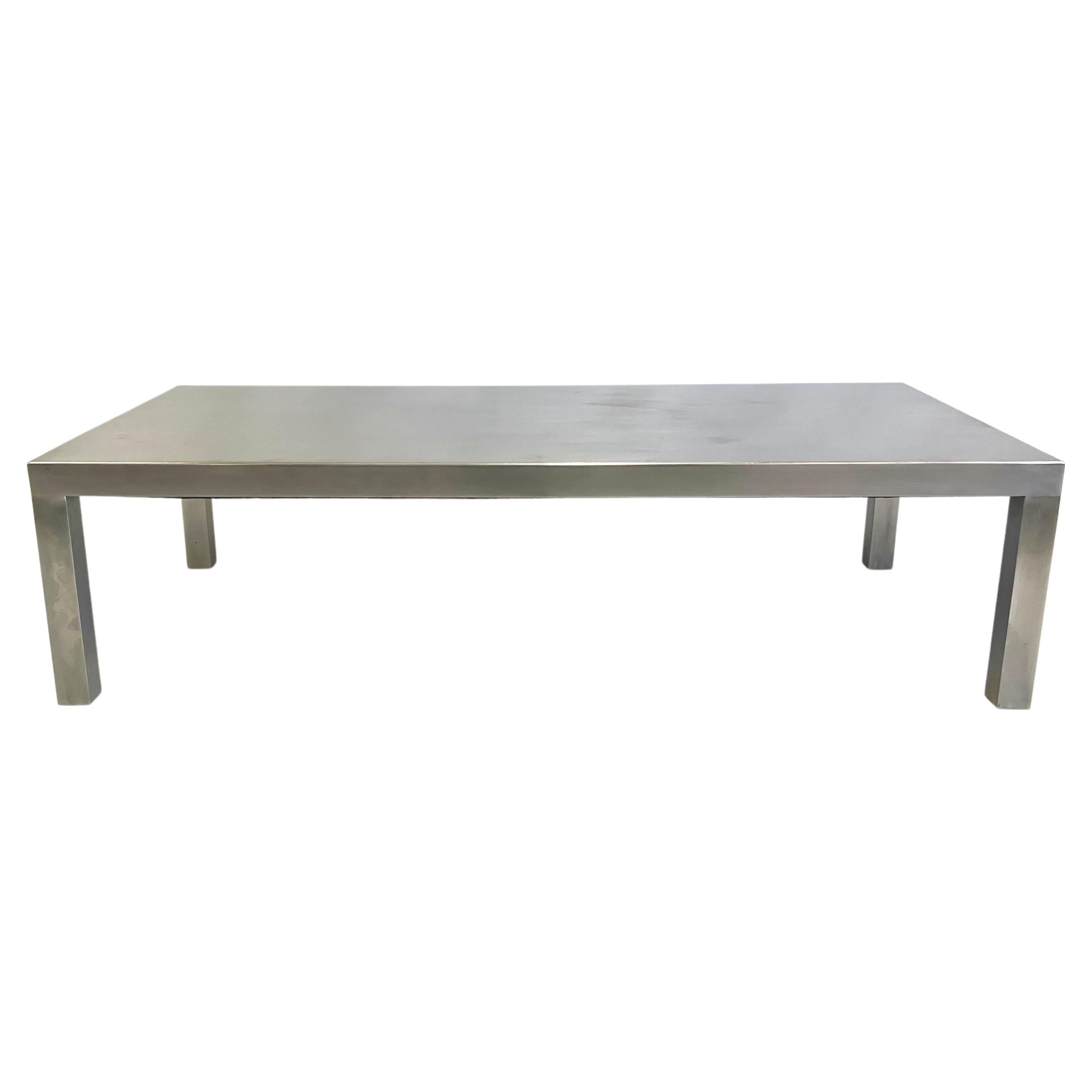 French Mid-Century Modern Matte Stainless Steel Coffee Table, Maria Pergay, 1971