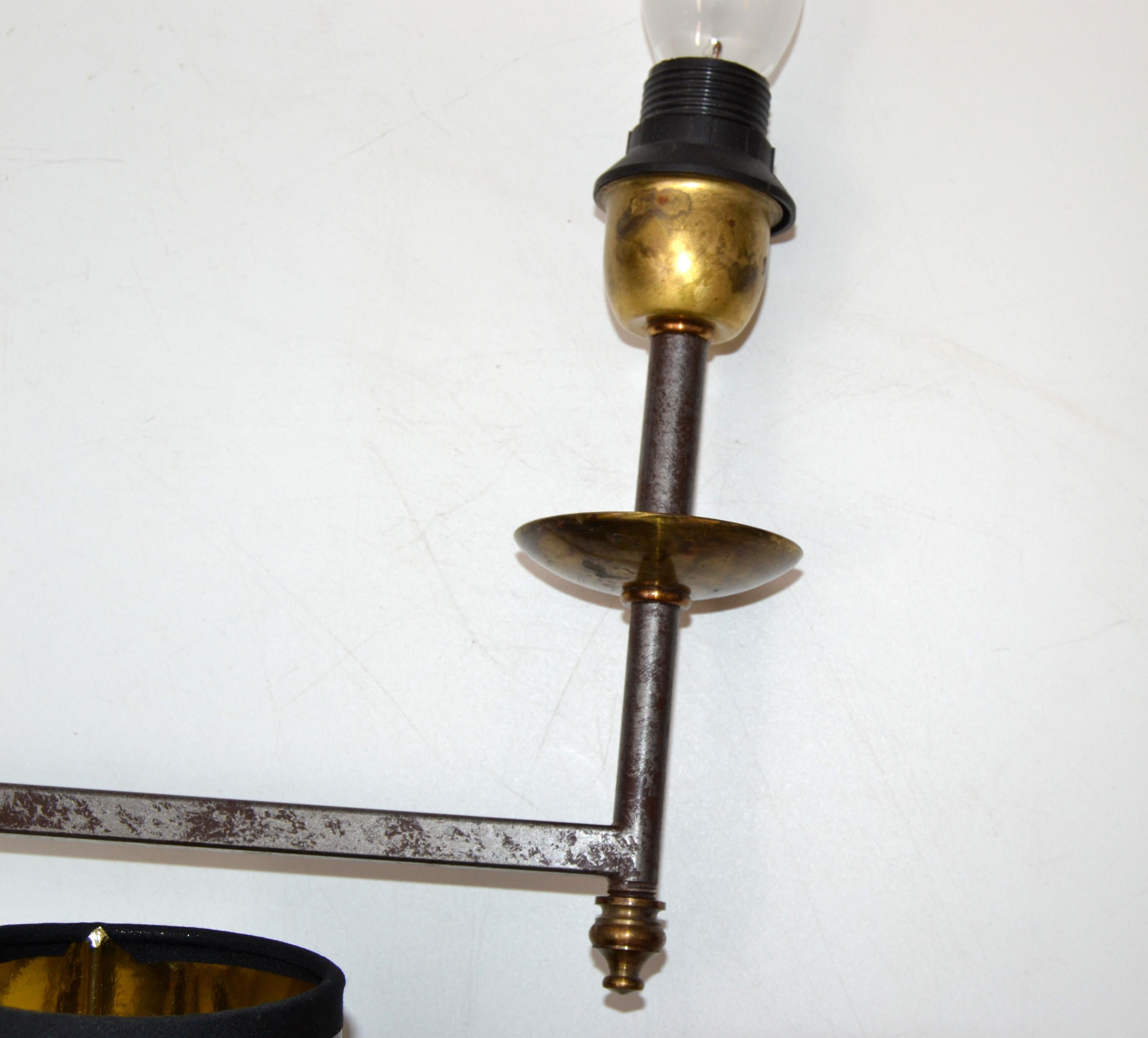 French Mid-Century Modern Metal and Brass Swing Arm Sconces, Wall Lights, Pair For Sale 6