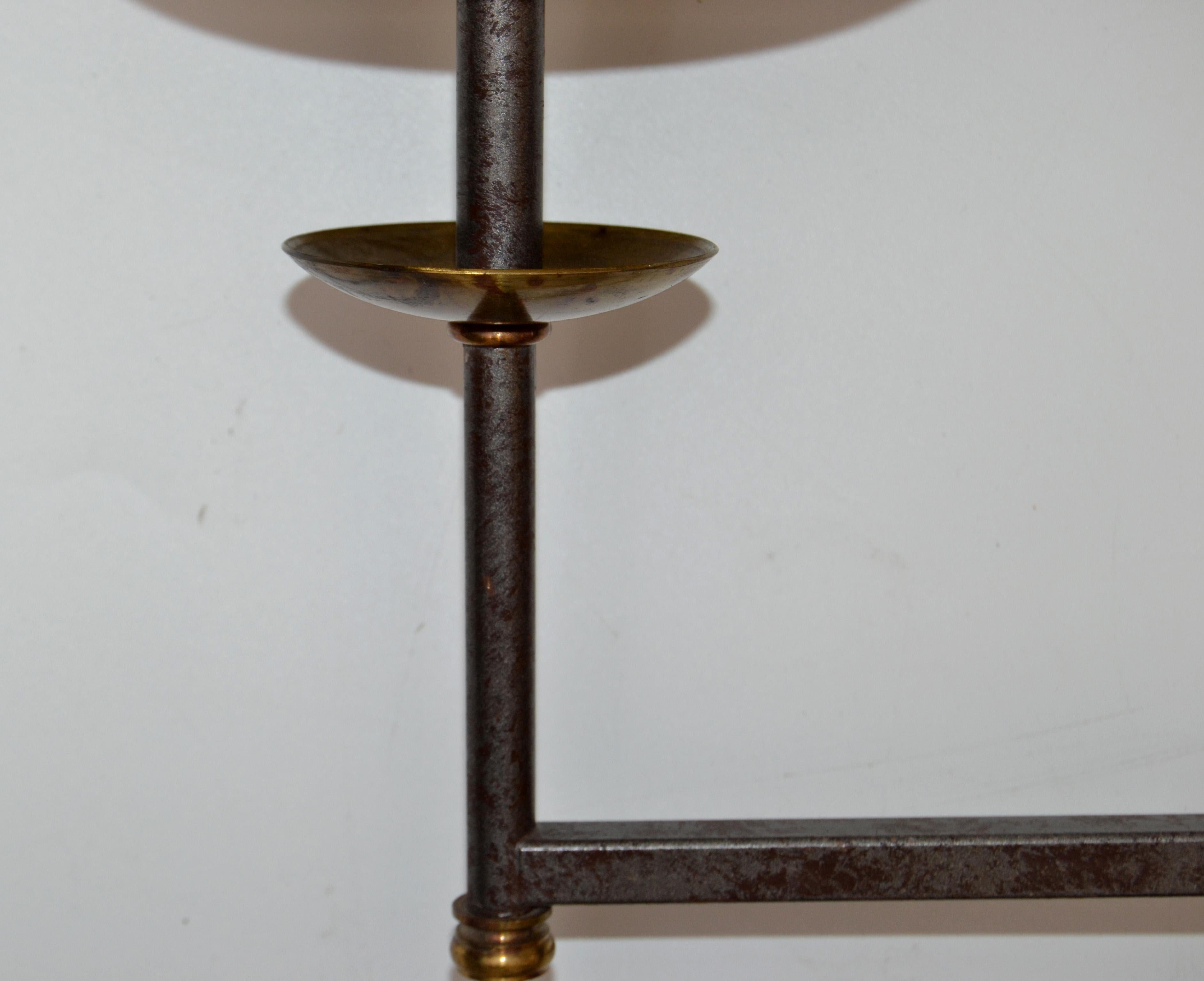 French Mid-Century Modern Metal and Brass Swing Arm Sconces, Wall Lights, Pair For Sale 7