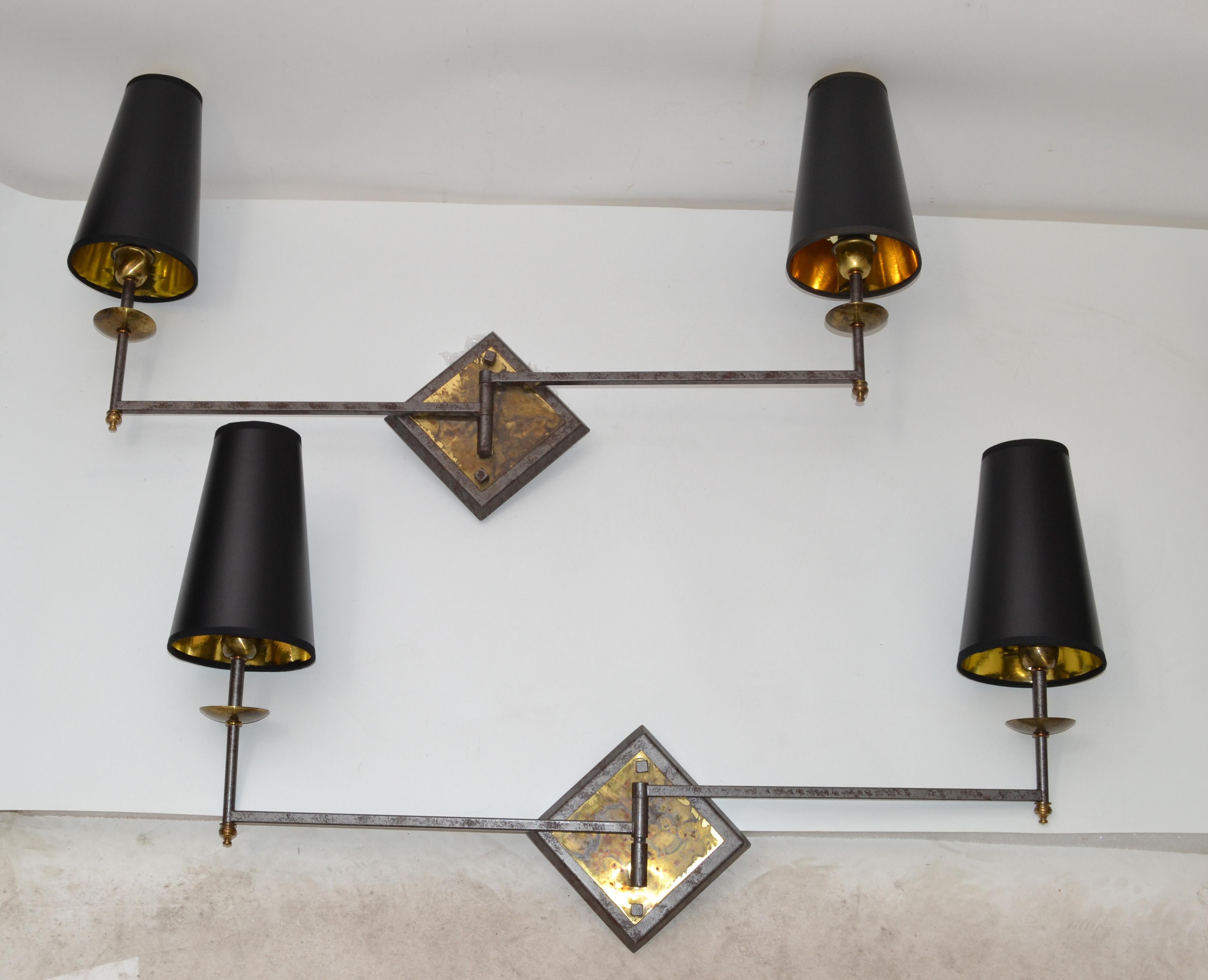 French Mid-Century Modern Metal and Brass Swing Arm Sconces, Wall Lights, Pair For Sale 10