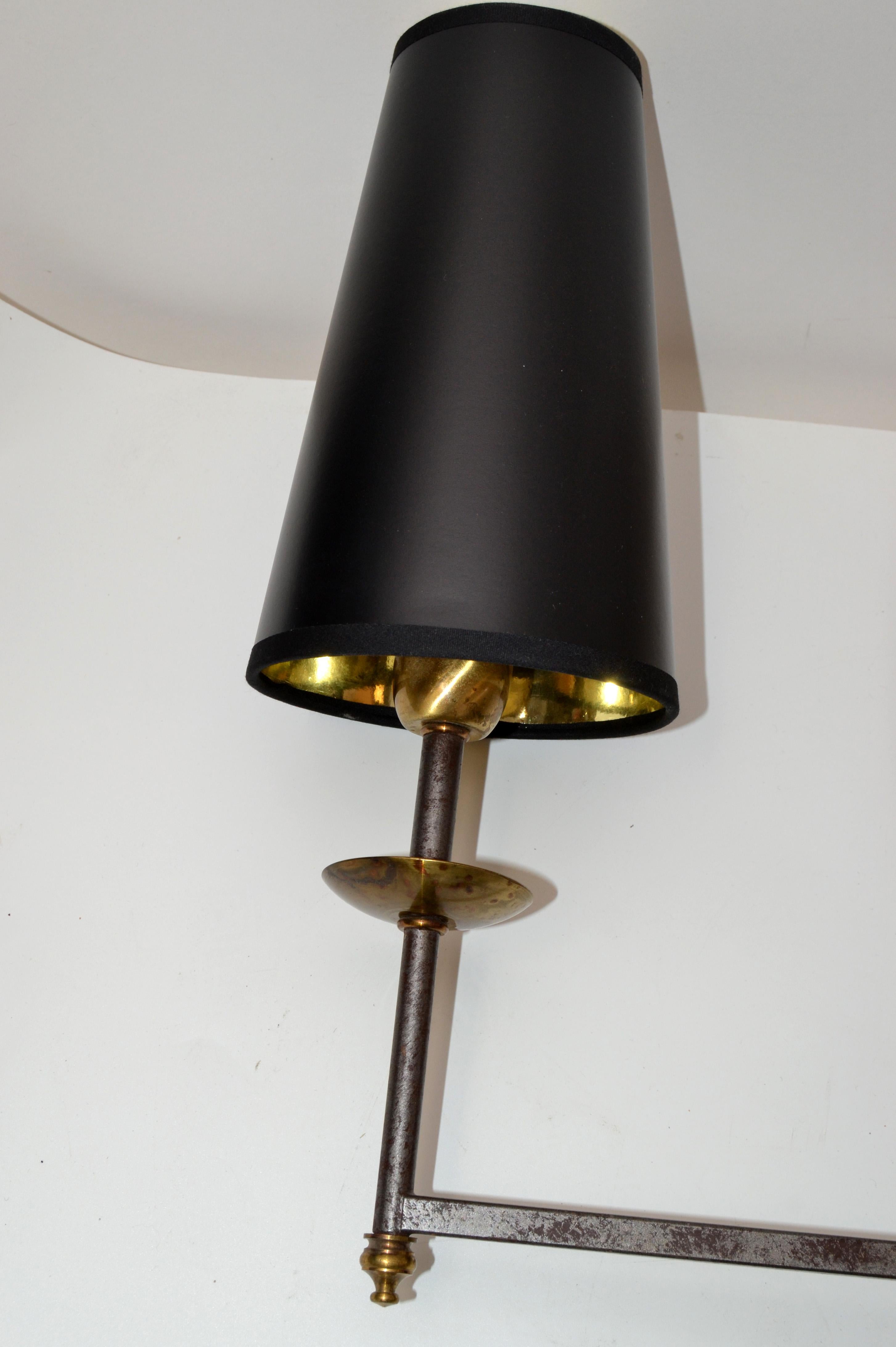French Mid-Century Modern Metal and Brass Swing Arm Sconces, Wall Lights, Pair For Sale 4
