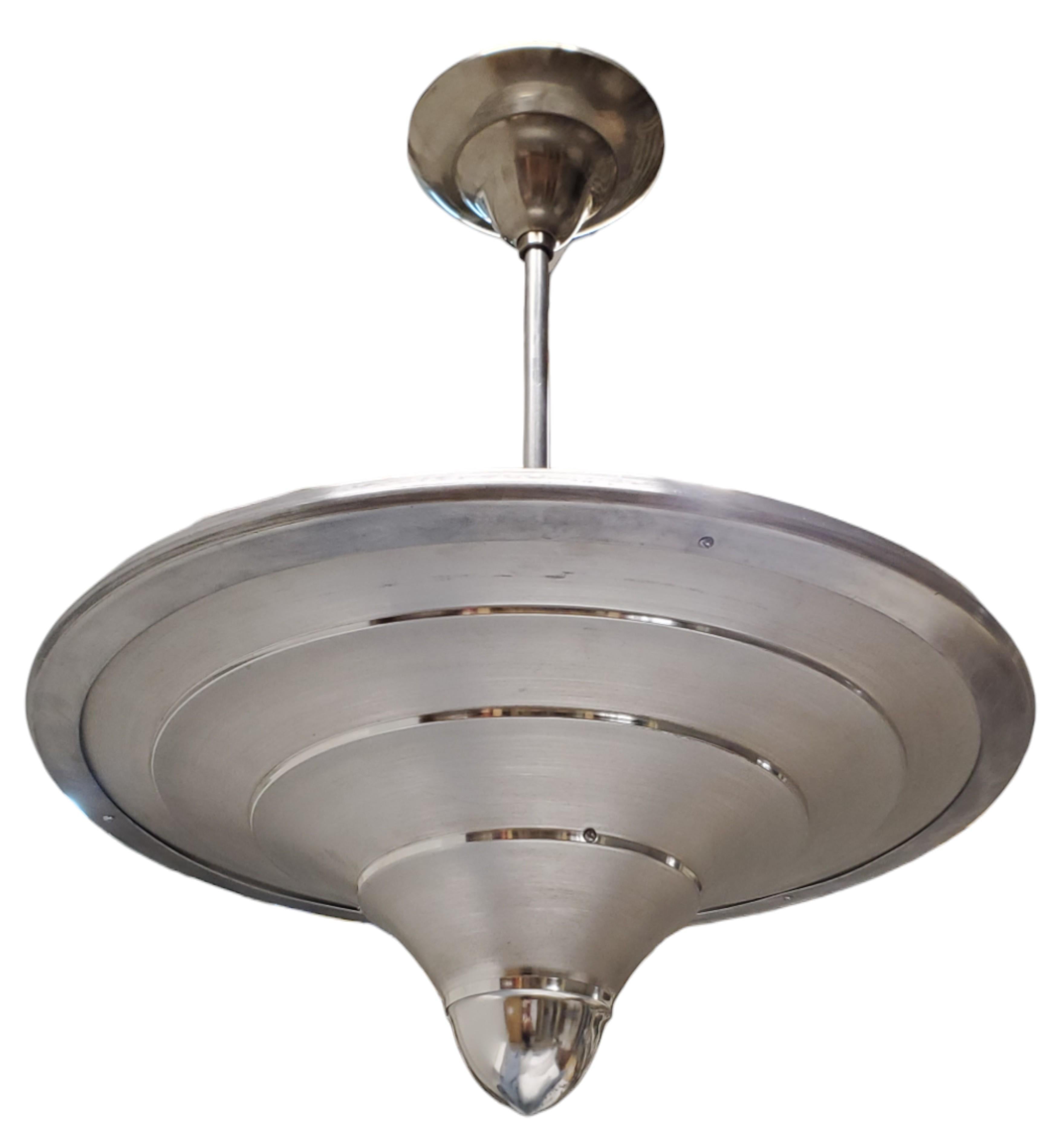 French Mid century Modern metal pendant chandelier by Mazda In Good Condition For Sale In New York City, NY