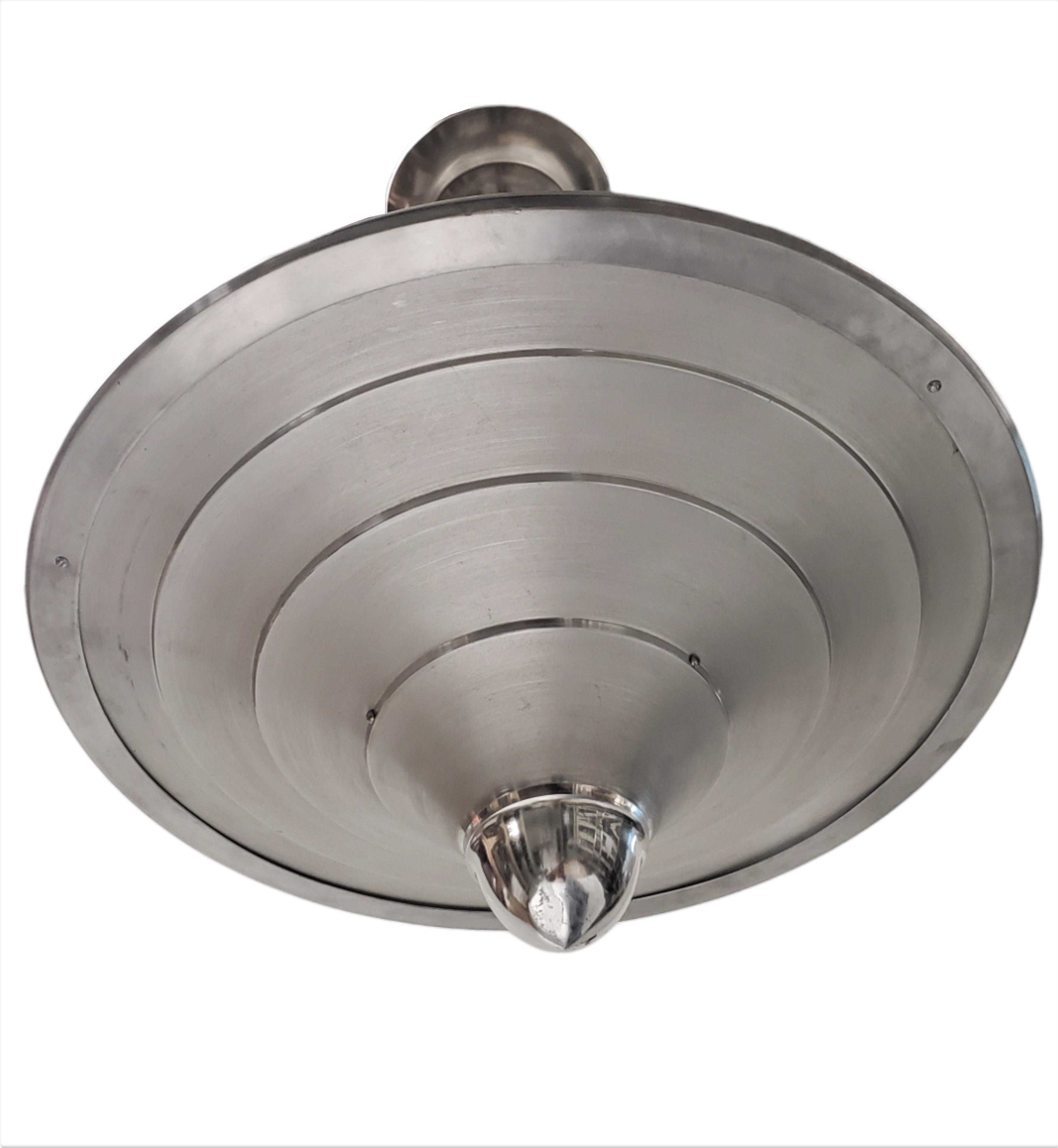 Metal French Mid century Modern metal pendant chandelier by Mazda For Sale