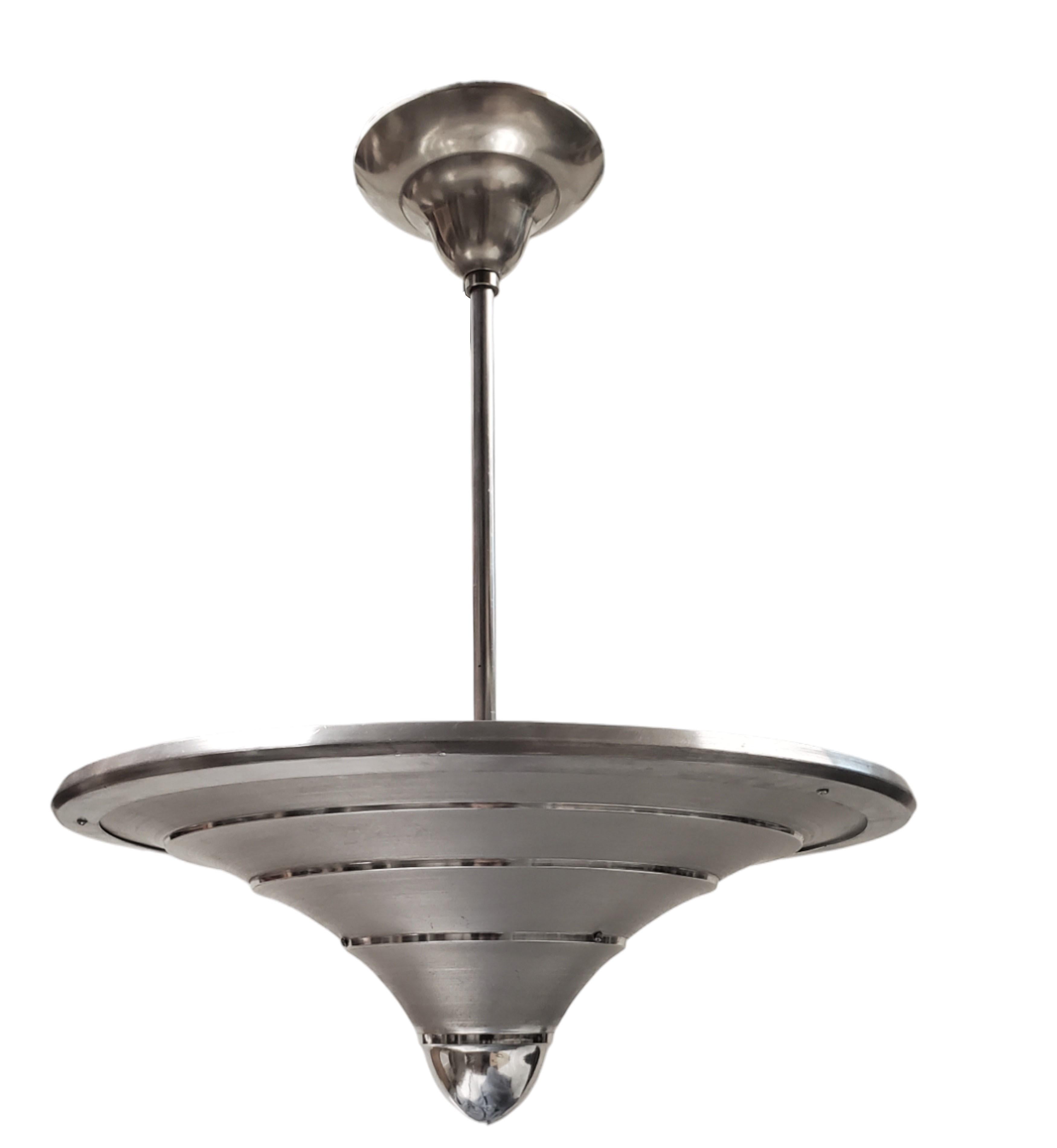 French Mid century Modern metal pendant chandelier by Mazda For Sale 2